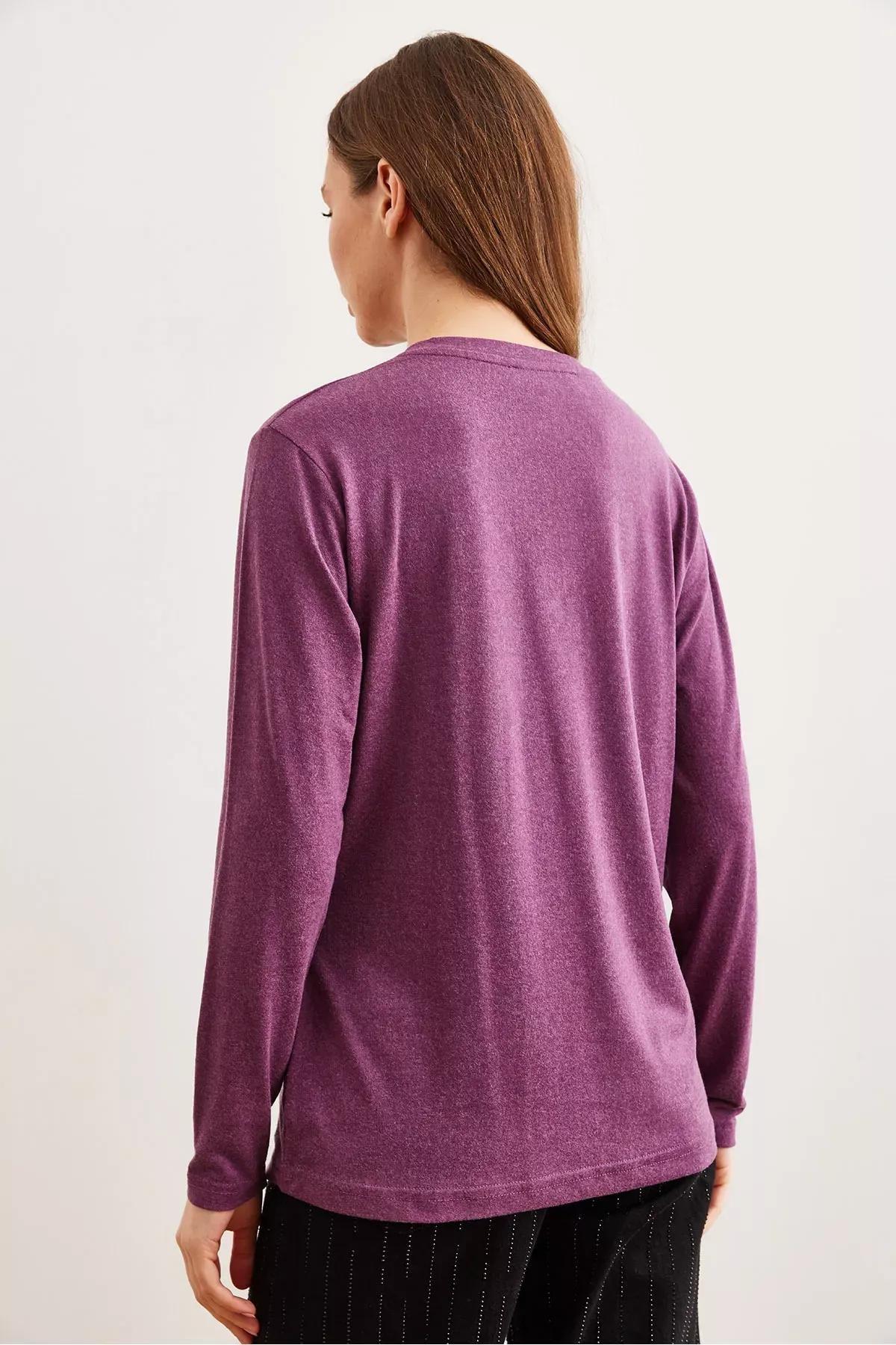 Purple  V-Neck Wool Blouse, C101_5655, large image number 1