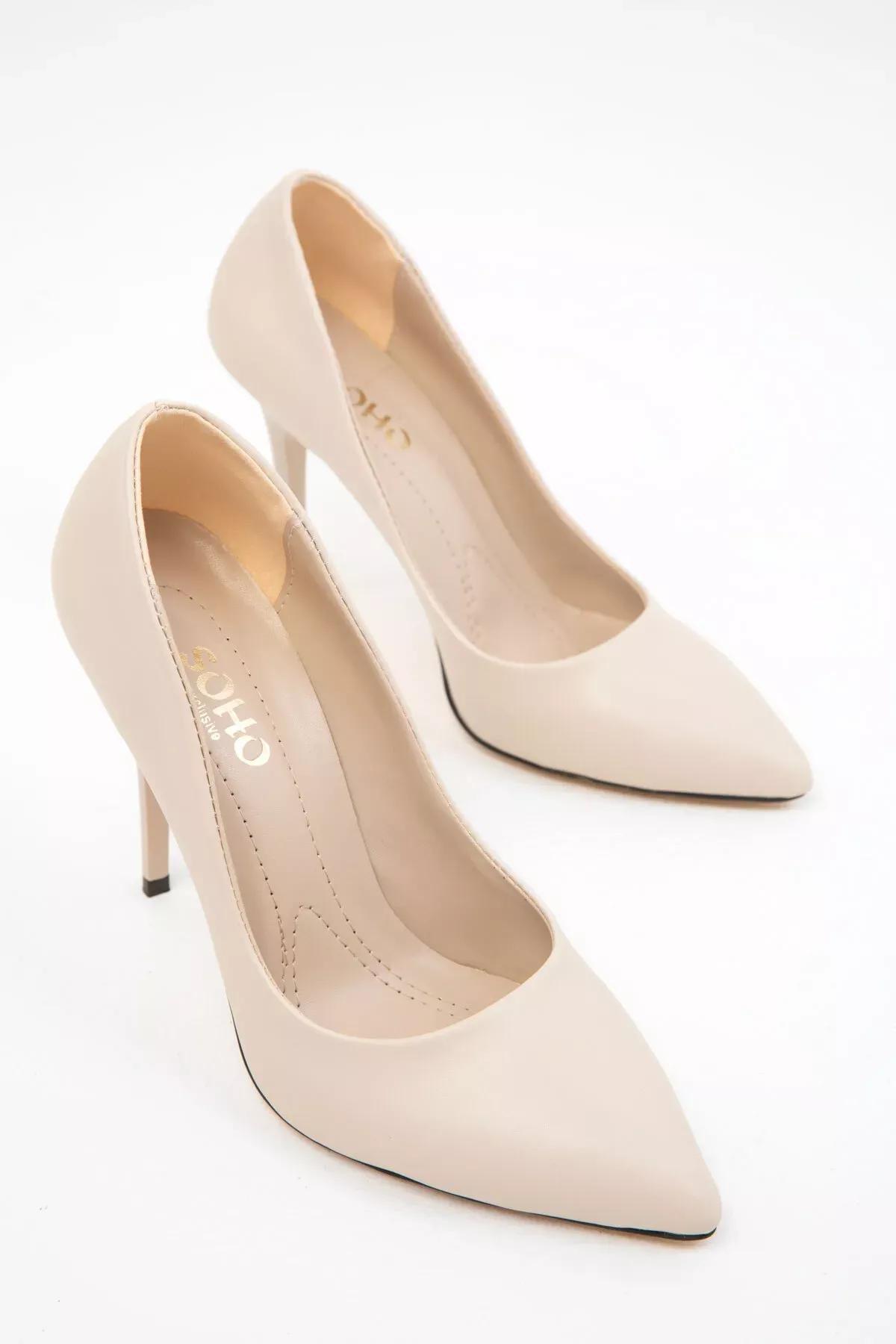 Cream Classic Heeled Shoes, Skin, large image number 3