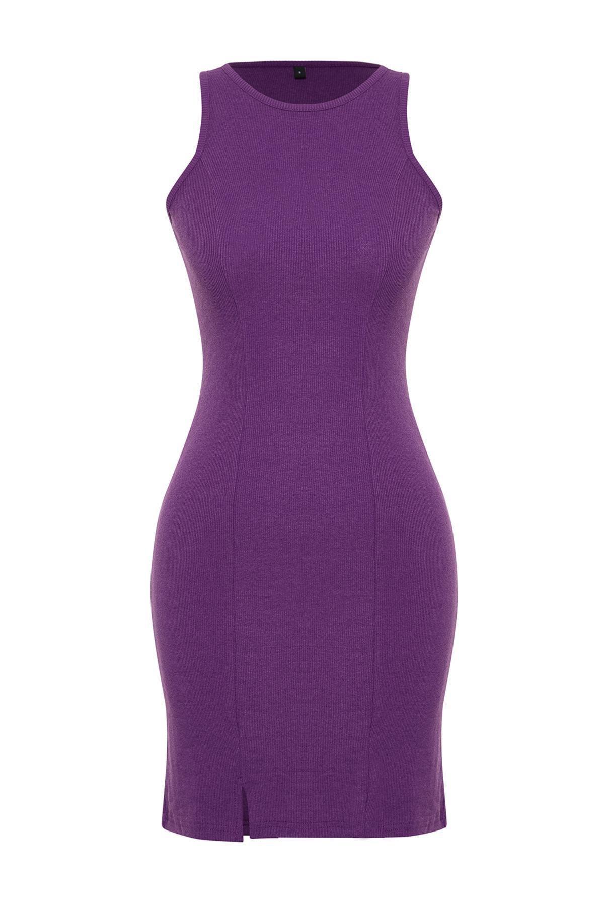 Purple Halter Neck Detailed Mini Dress, , large image number 5