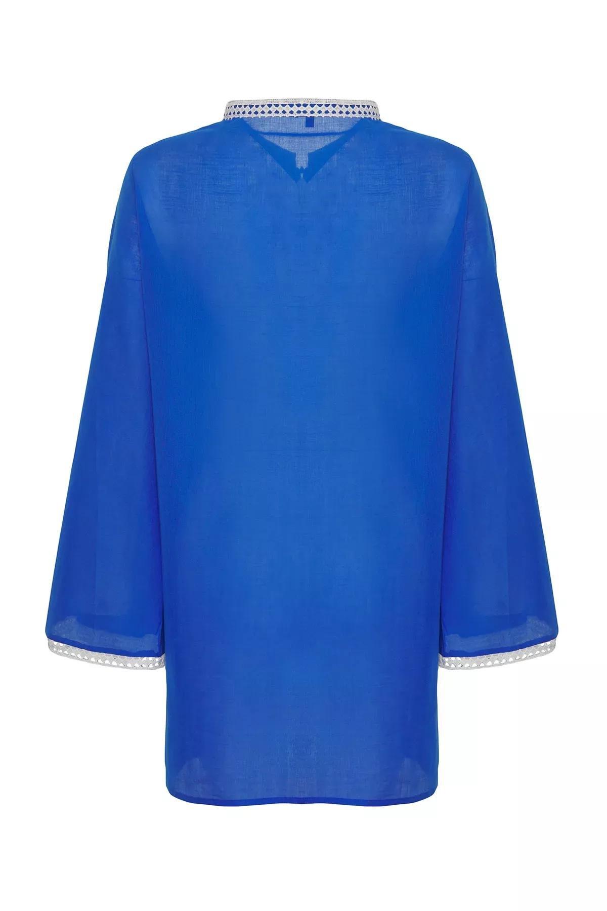 Blue Tropical Patterned Mini Dress, , large image number 5