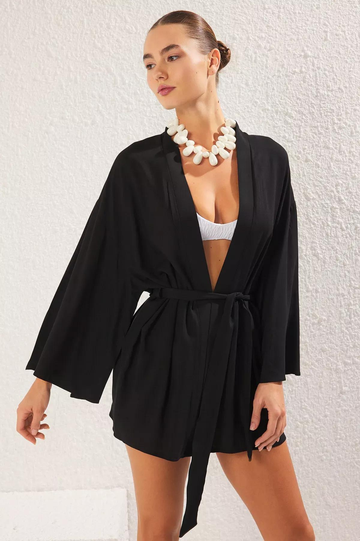 Black Mini Beach Kimono, , large image number 0