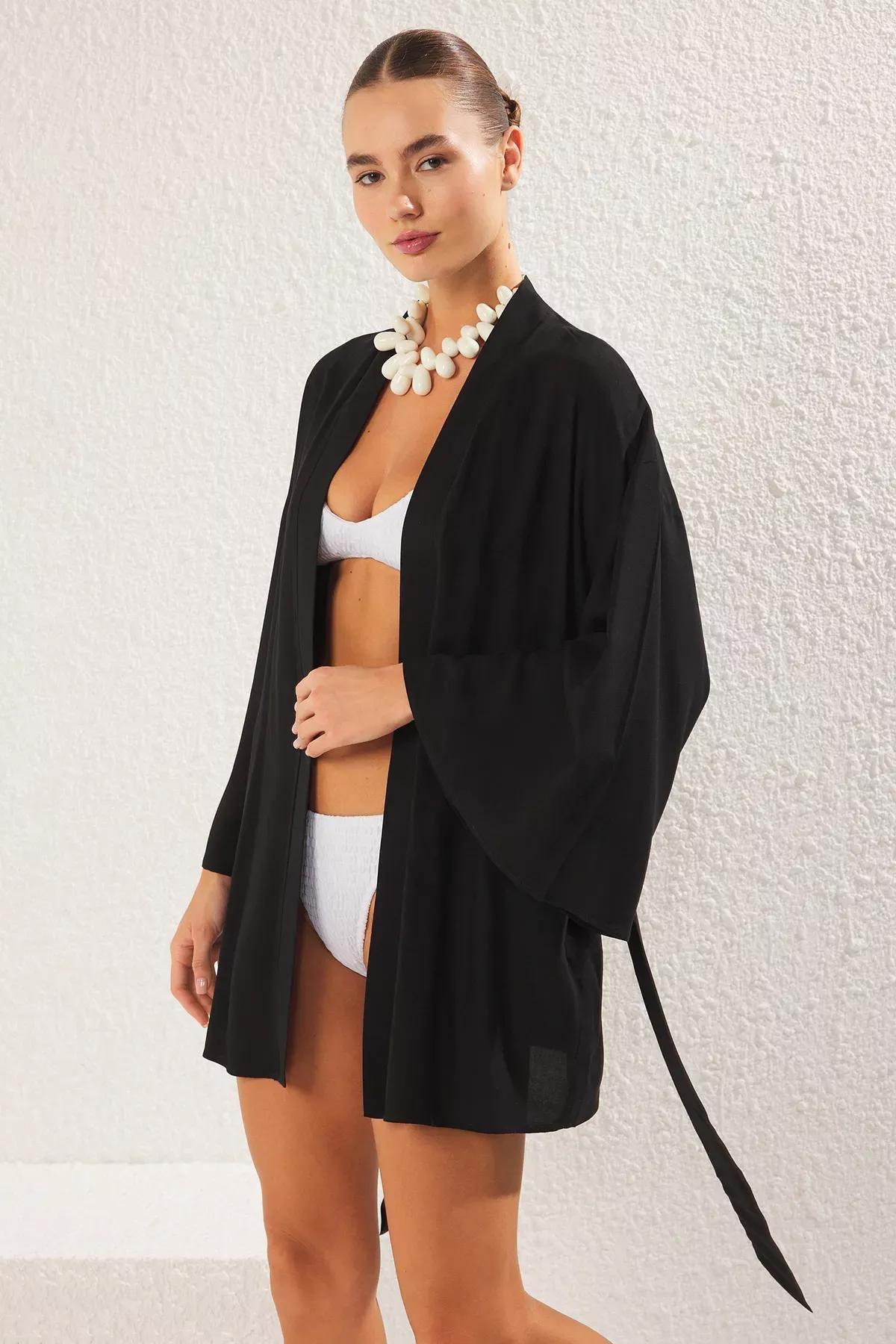 Black Mini Beach Kimono, , large image number 1