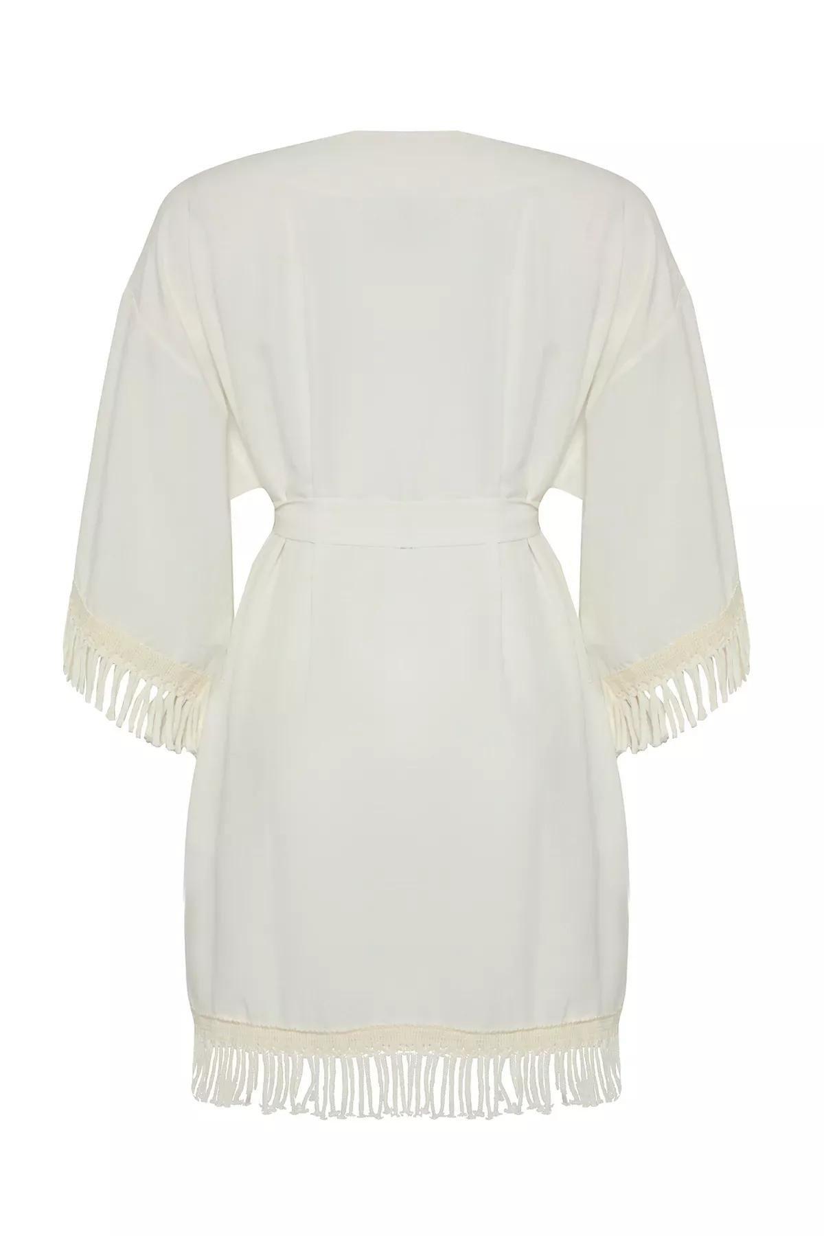 Beige Mini Tasseled Beach Kimono, C101_1635, large image number 5