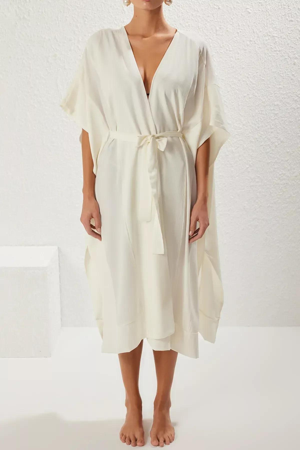 Beige Maxi Woven Beach Kimono, C101_1635, large image number 6