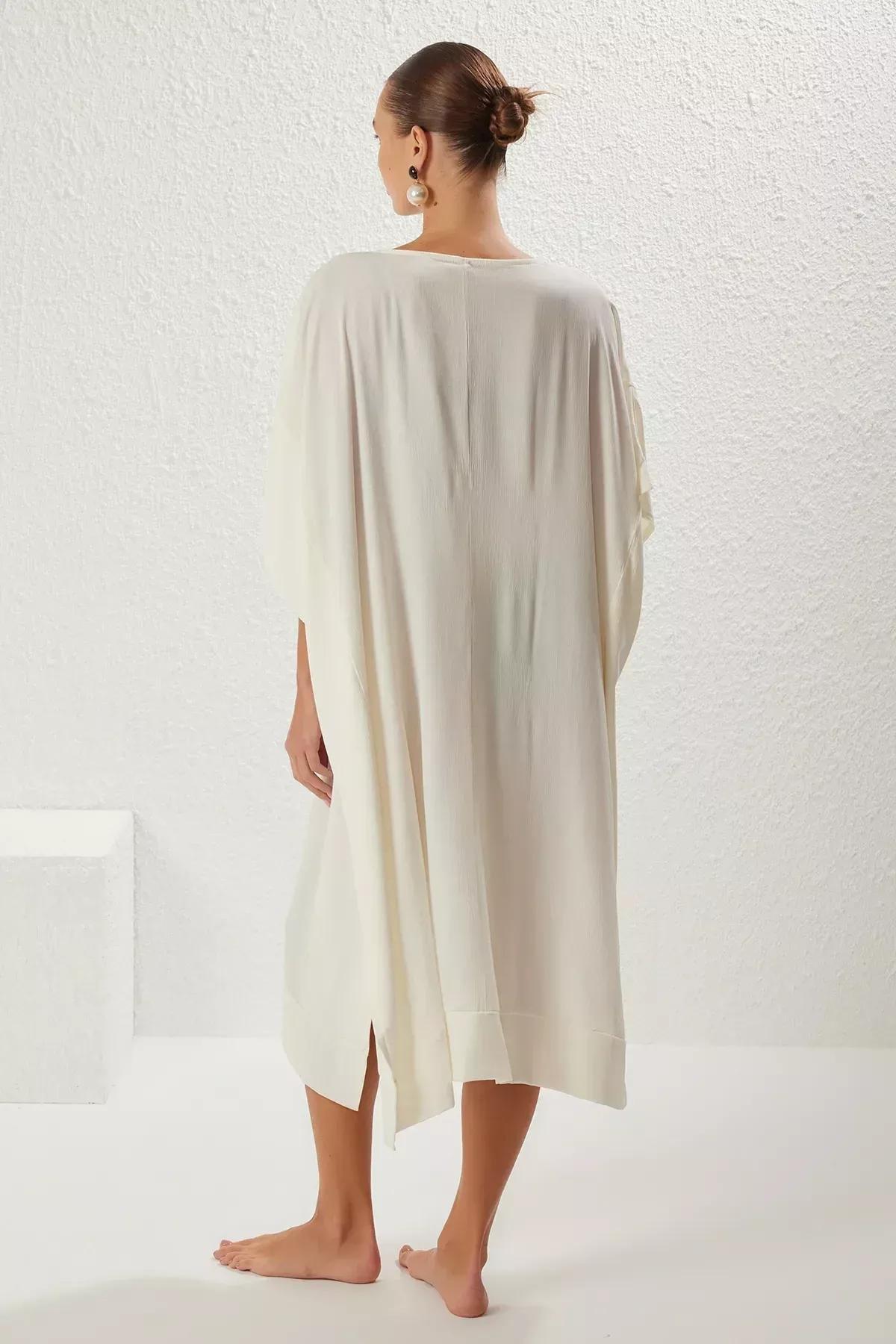 Beige Maxi Woven Beach Kimono, C101_1635, large image number 8