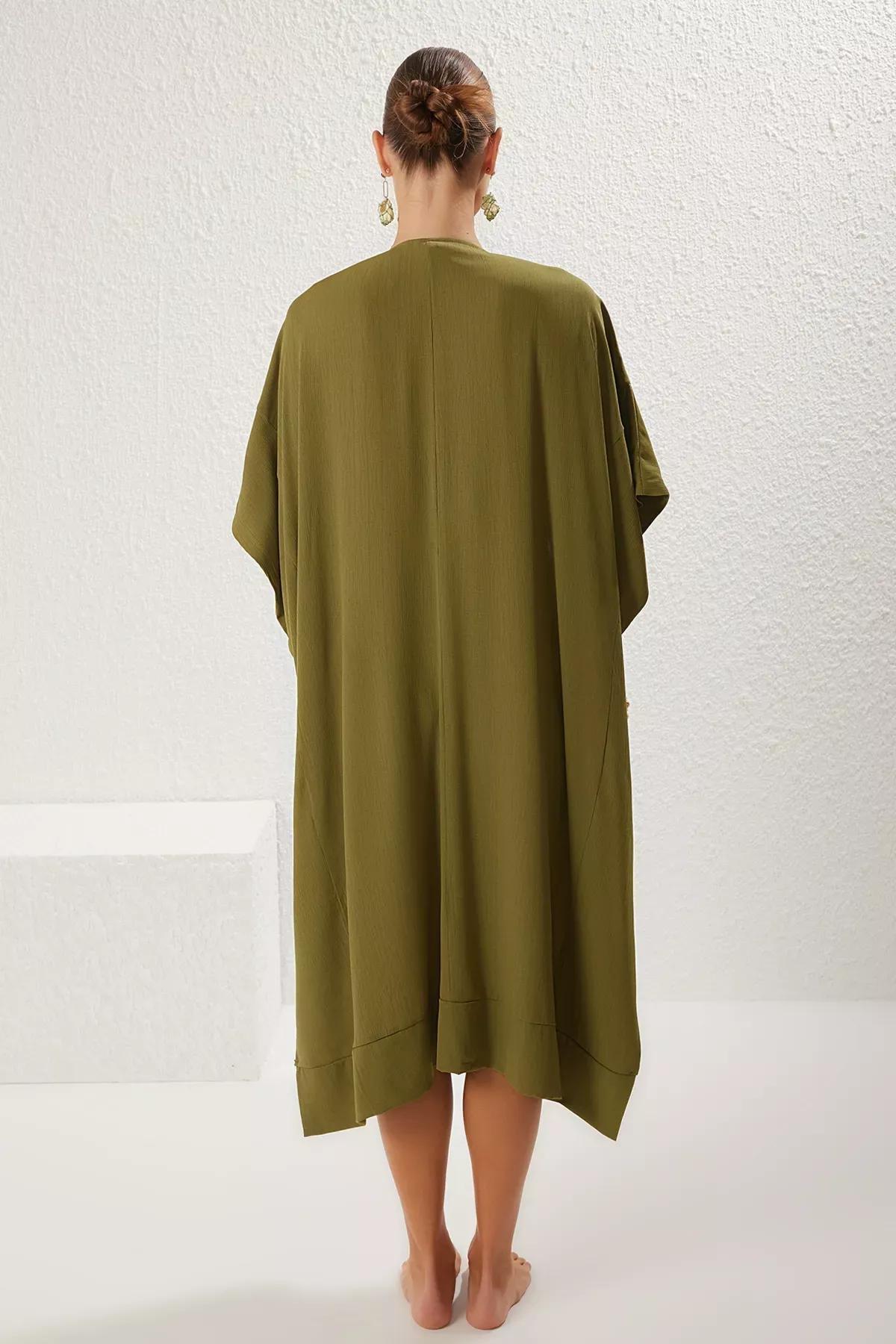 Green Maxi Belted Slit Beach Kimono, C101_7437, large image number 4