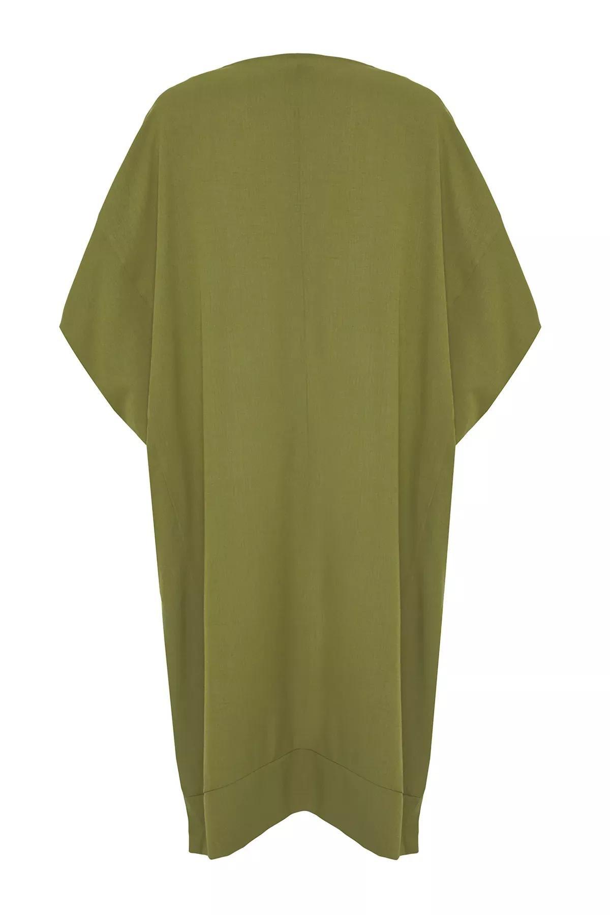 Green Maxi Belted Slit Beach Kimono, C101_7437, large image number 5