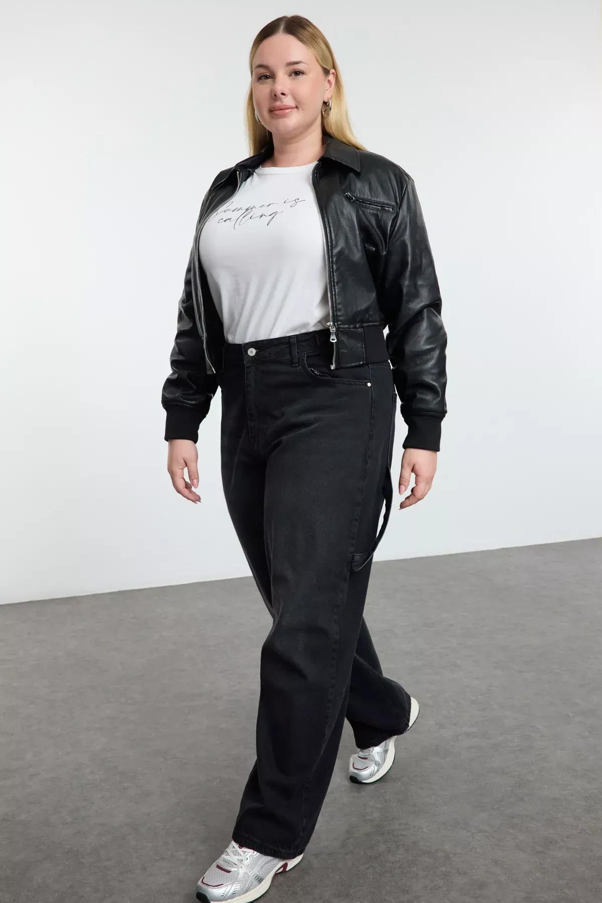 Black High Waist Plus-Size Jeans, BLACK, large image number 0
