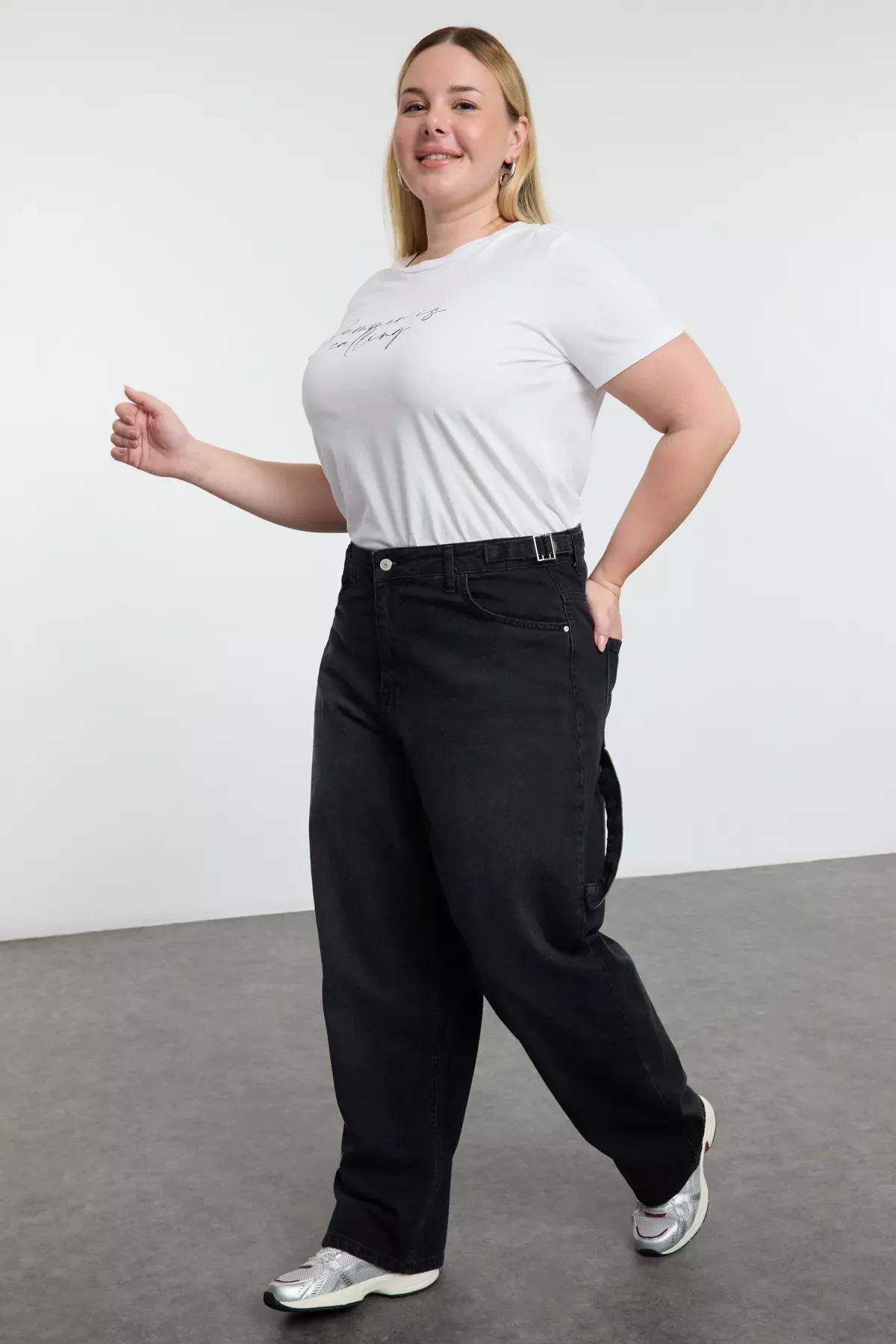 Black High Waist Plus-Size Jeans, BLACK, large image number 1
