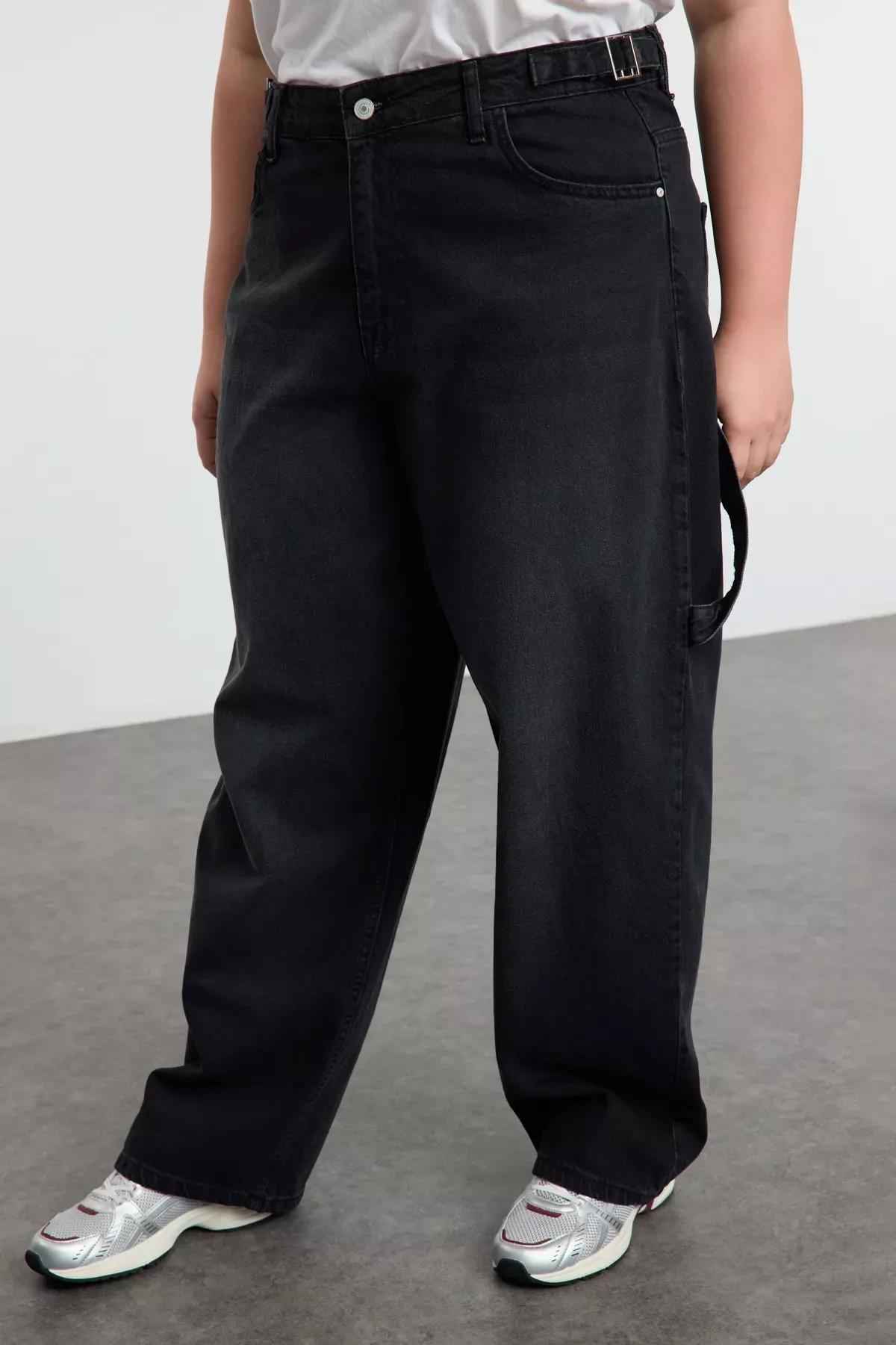 Black High Waist Plus-Size Jeans, BLACK, large image number 2