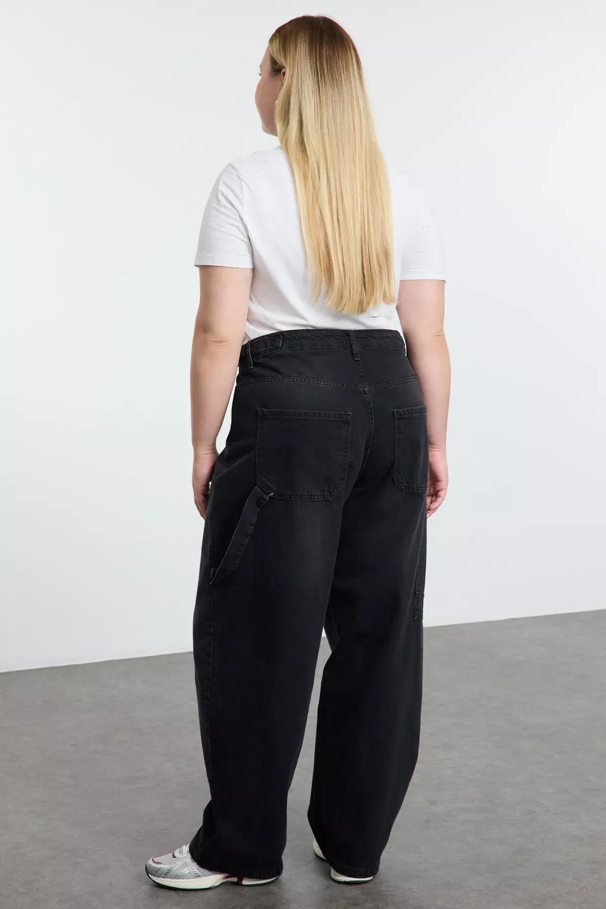 Black High Waist Plus-Size Jeans, BLACK, large image number 4