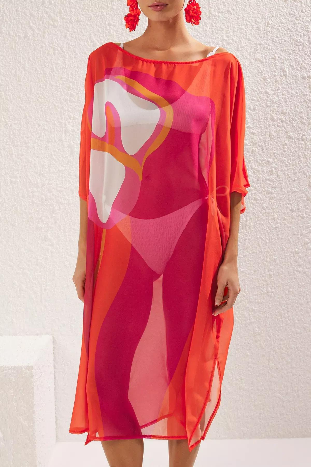 Orange Patterned Maxi Chiffon Dress, Very colorful, large image number 2
