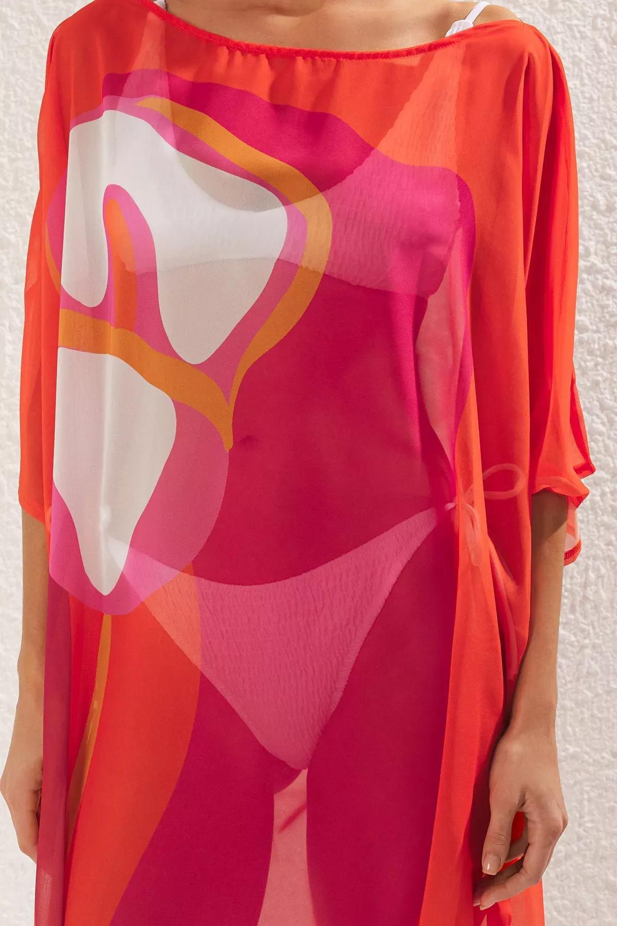 Orange Patterned Maxi Chiffon Dress, Very colorful, large image number 3