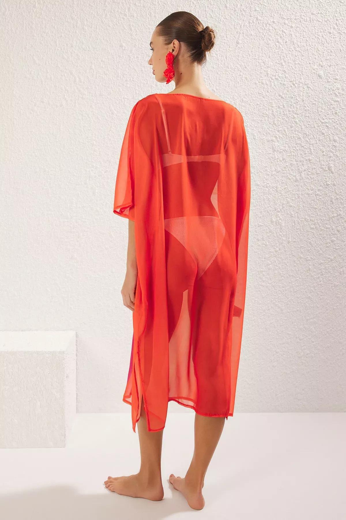 Orange Patterned Maxi Chiffon Dress, Very colorful, large image number 4