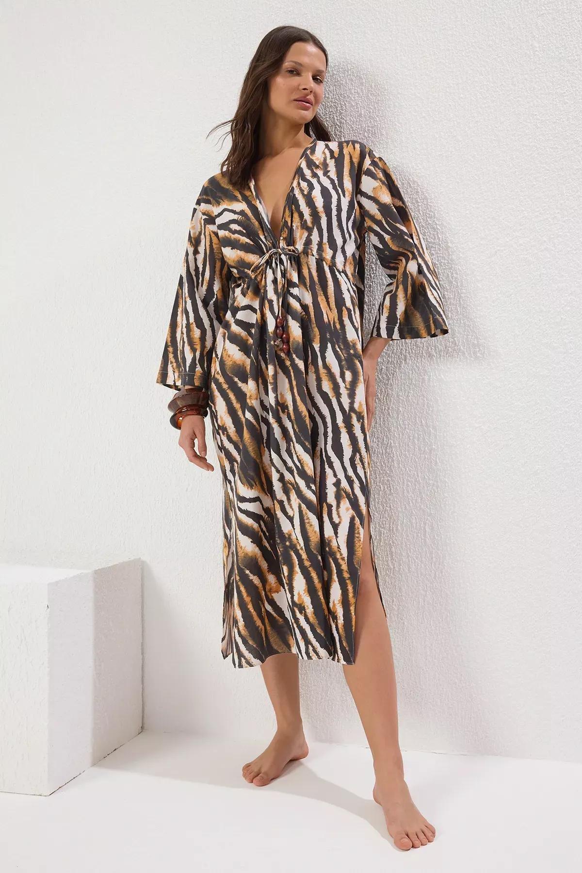 Multicolour Zebra Patterned Maxi Dress, , large image number 0