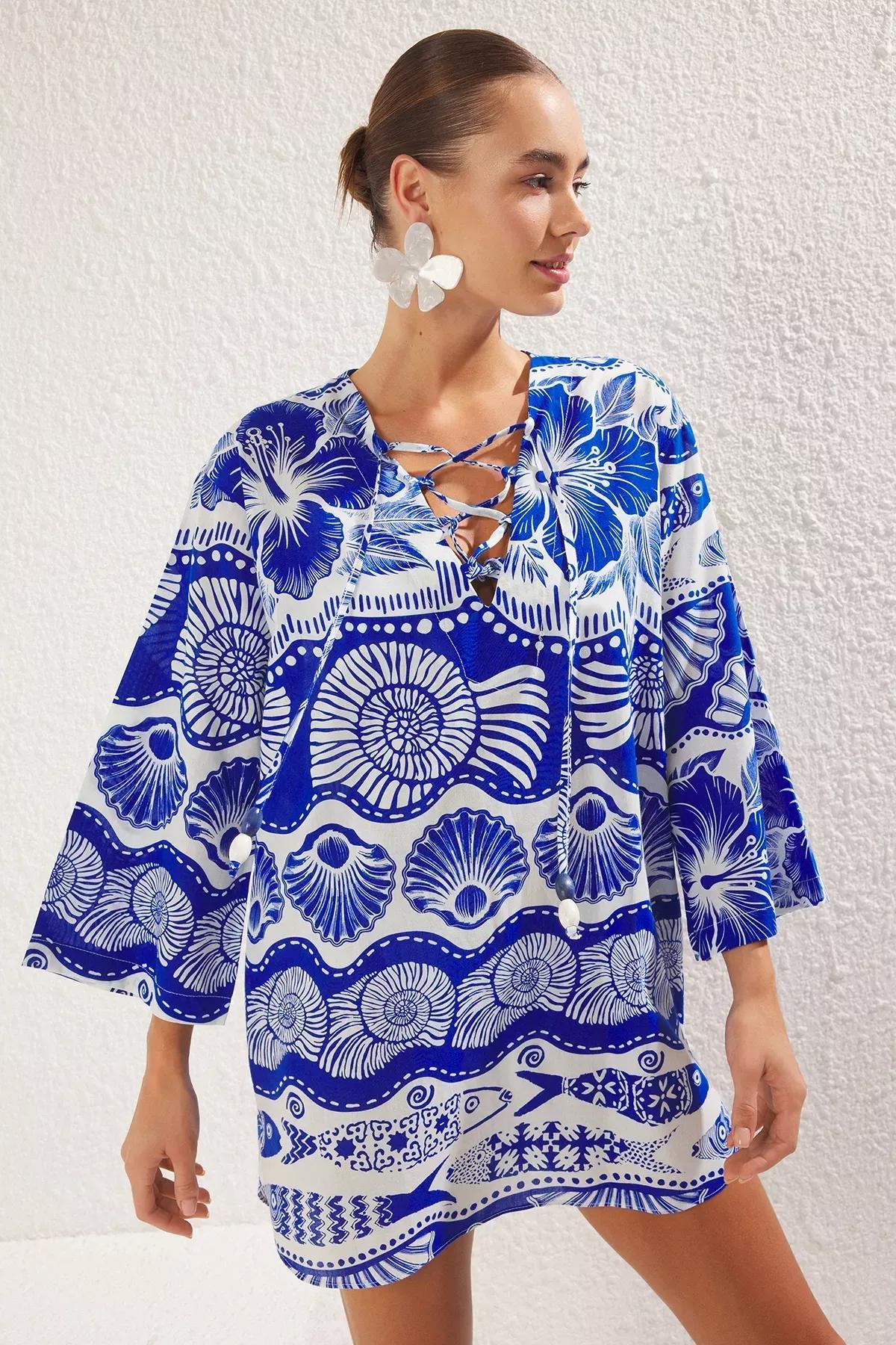 Blue Print Mini Dress, , large image number 0