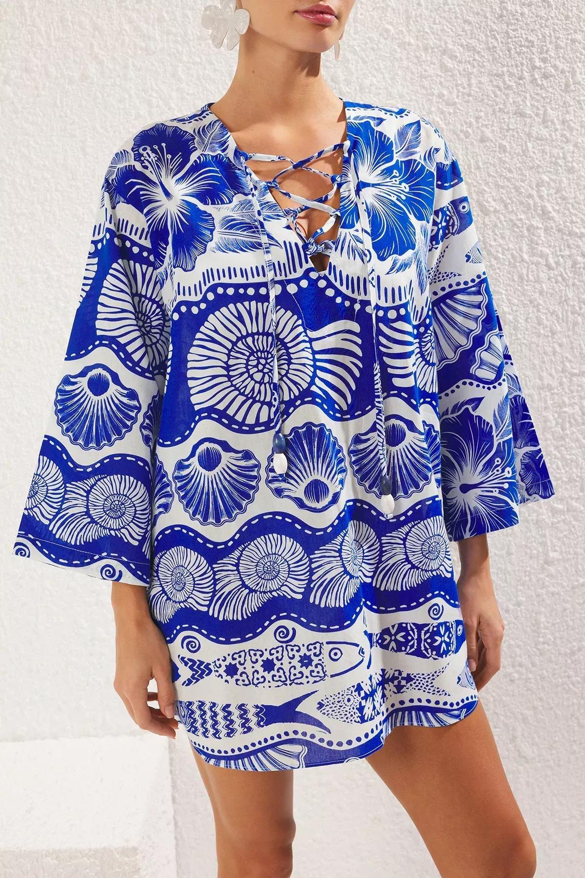 Blue Print Mini Dress, , large image number 3