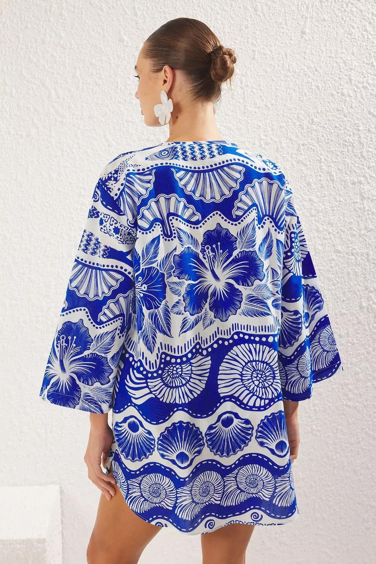 Blue Print Mini Dress, , large image number 4