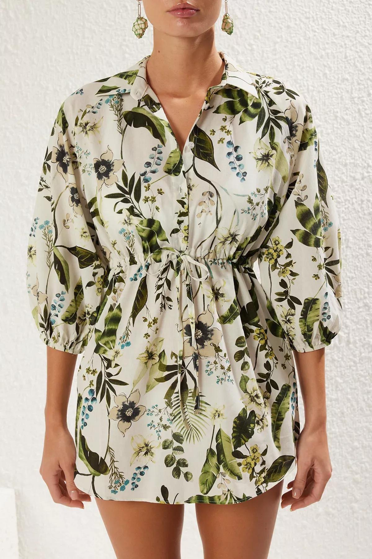 Green Tropical Patterned Mini Dress, Very colorful, large image number 2