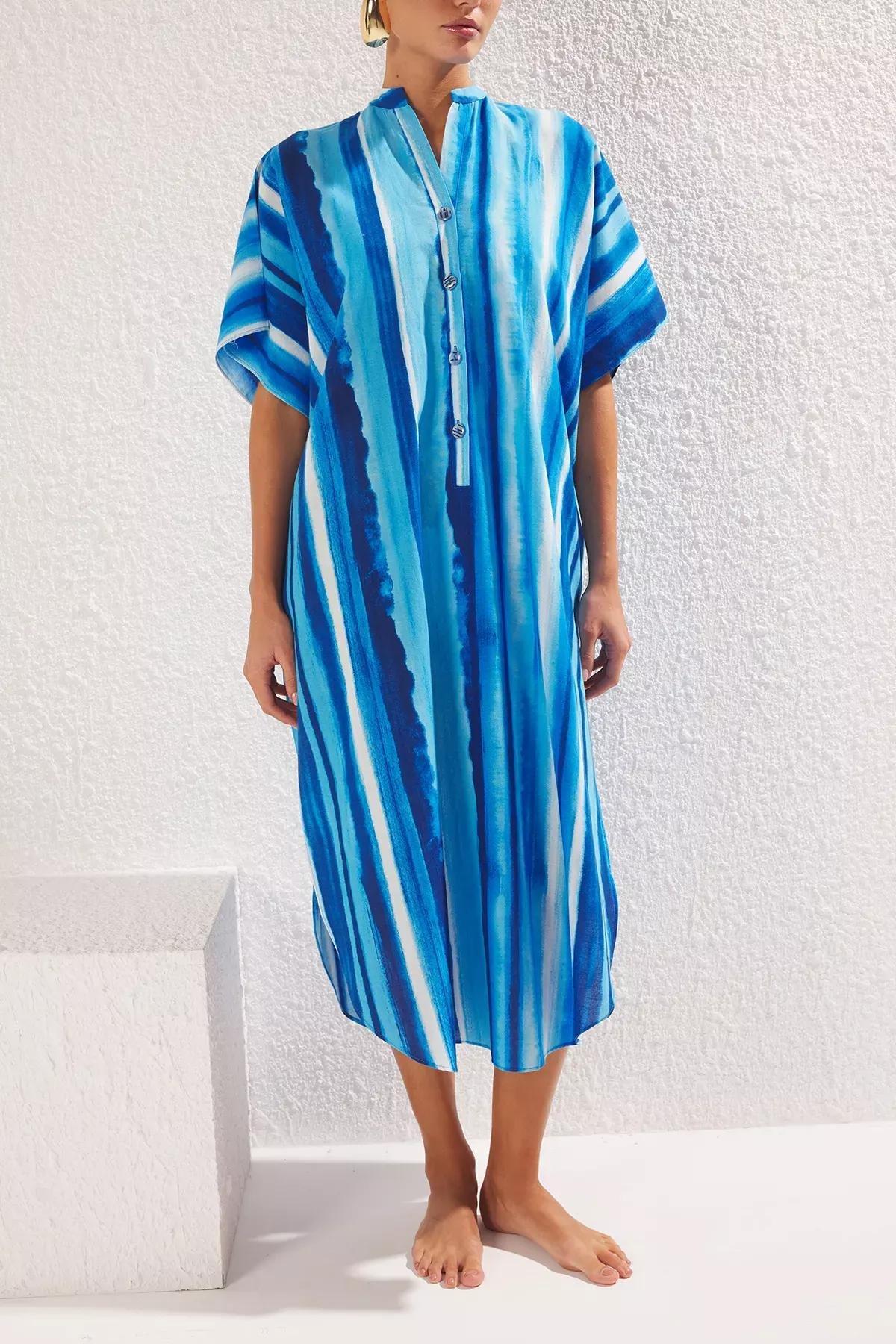 Blue Abstract Patterned Maxi Dress, C101_7382, large image number 2