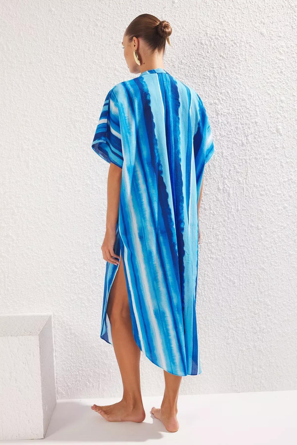 Blue Abstract Patterned Maxi Dress, C101_7382, large image number 3