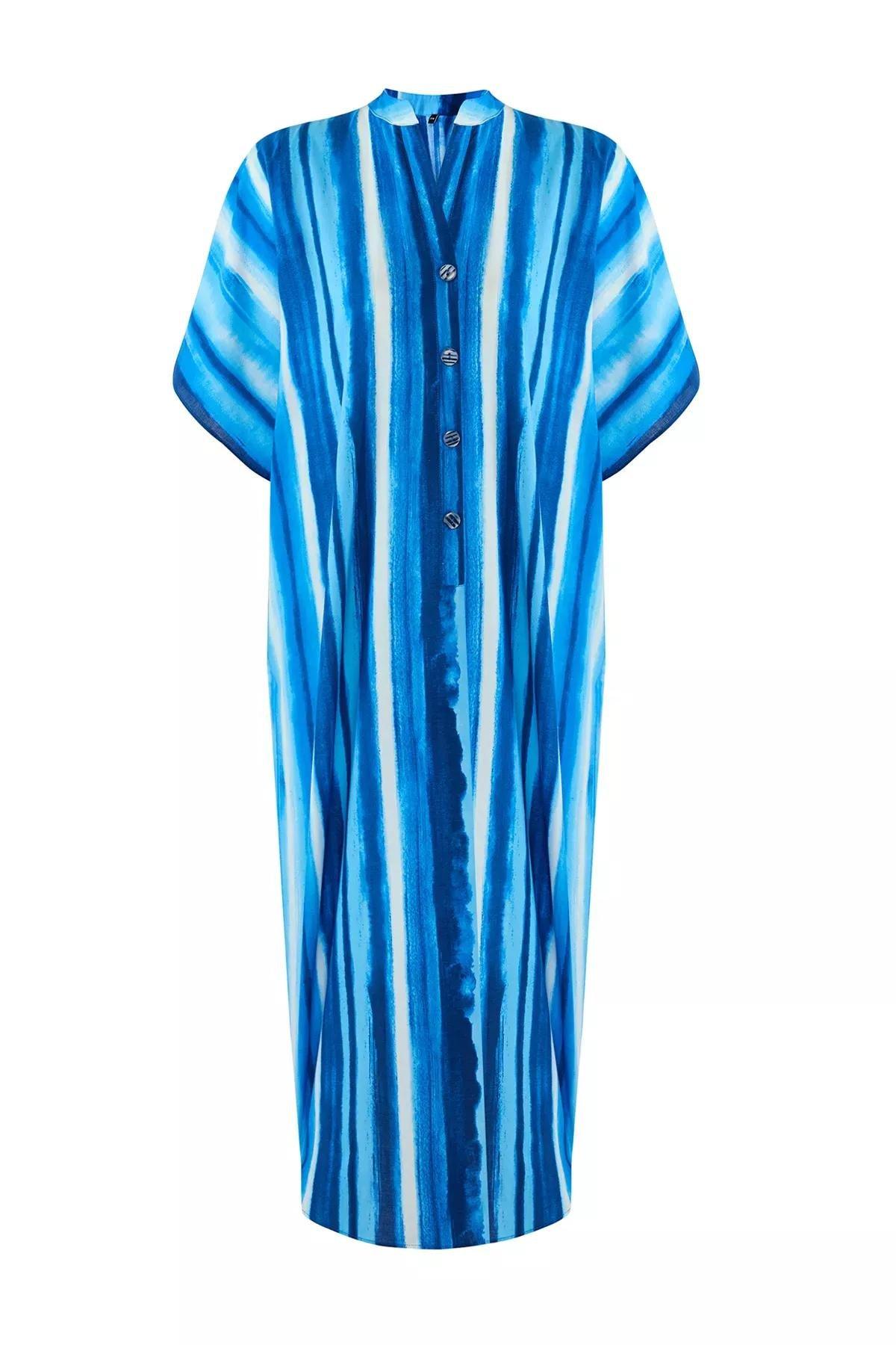 Blue Abstract Patterned Maxi Dress, C101_7382, large image number 4