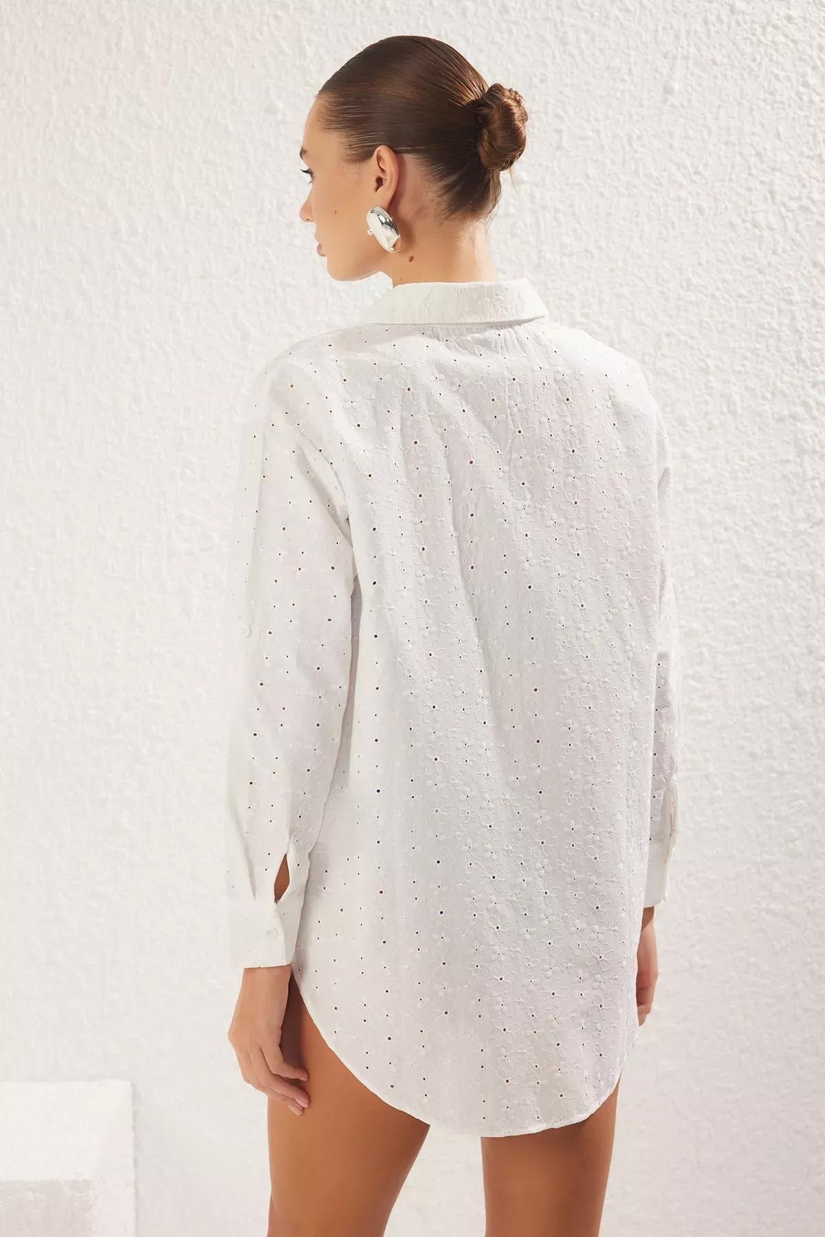 White Woven Brode Beach Shirt, , large image number 3