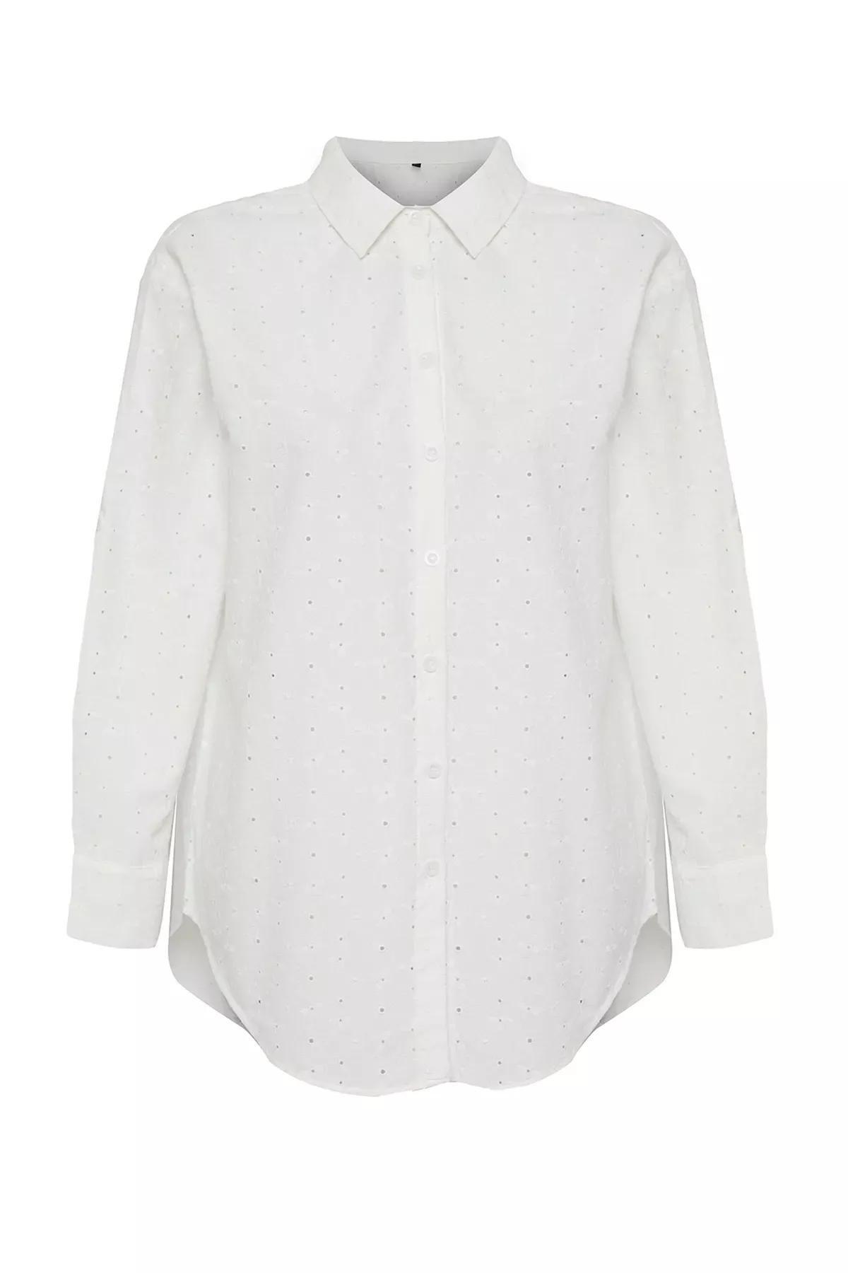 White Woven Brode Beach Shirt, , large image number 4