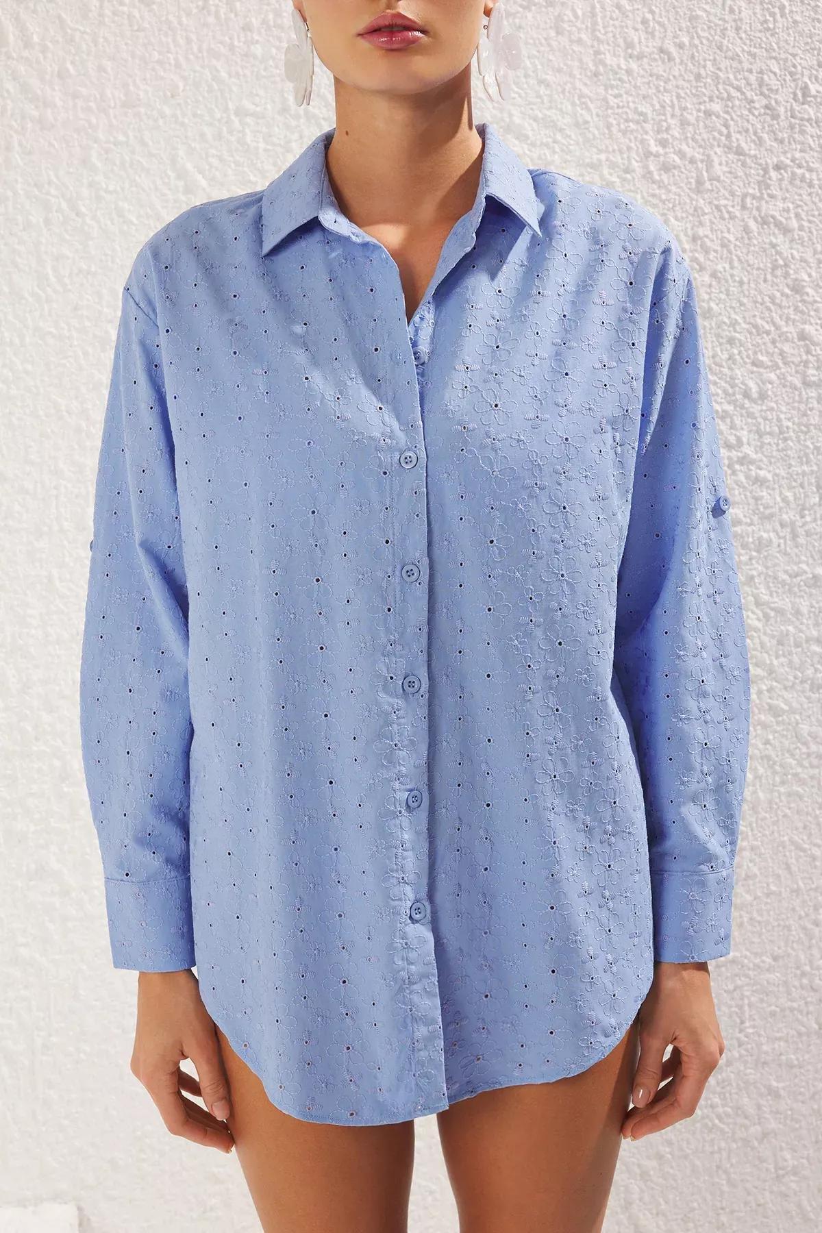 Blue Woven Brode Beach Shirt, , large image number 2