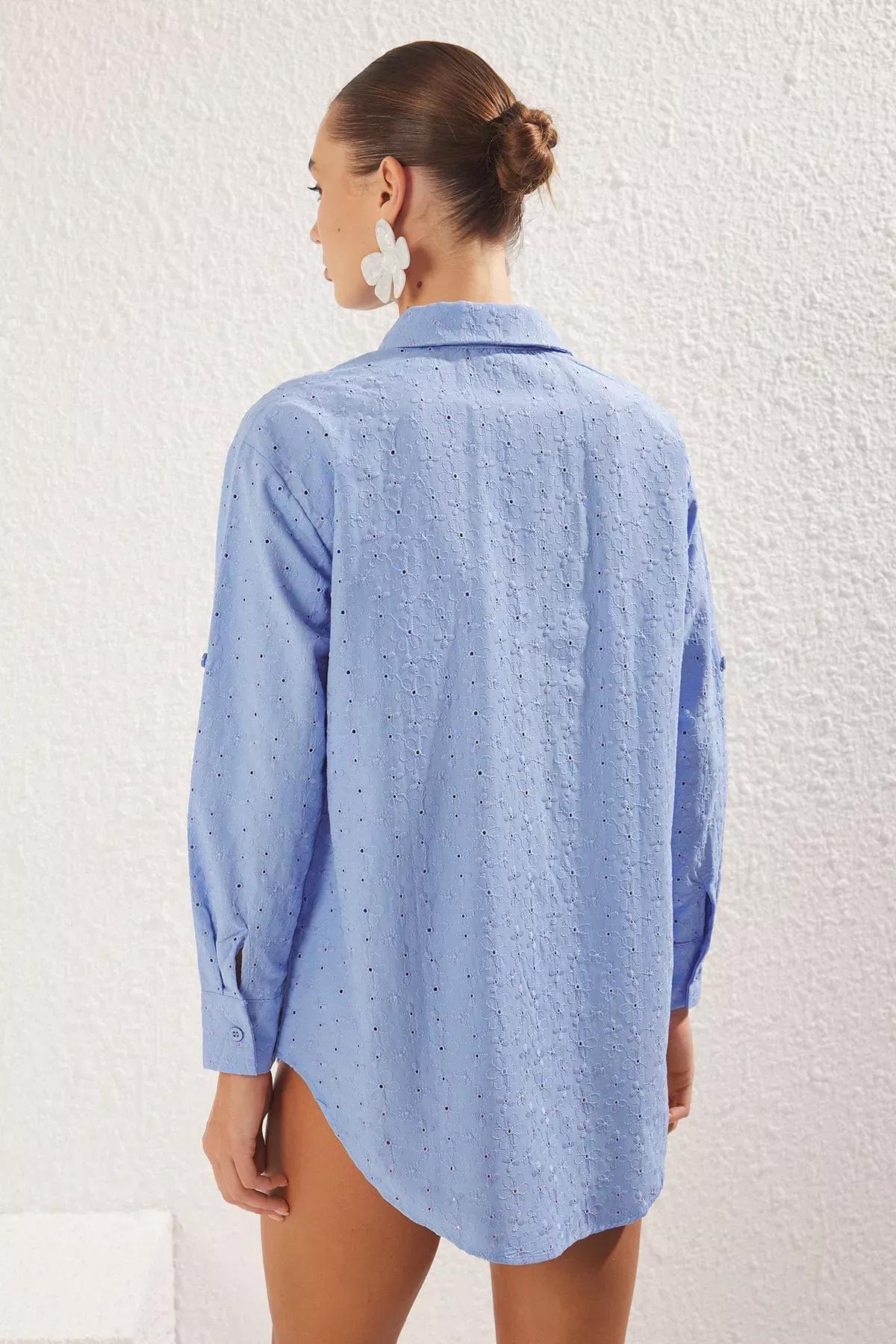 Blue Woven Brode Beach Shirt, , large image number 4