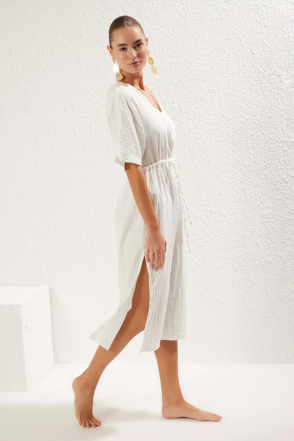 White Midi Muslin Dress, , large image number 0