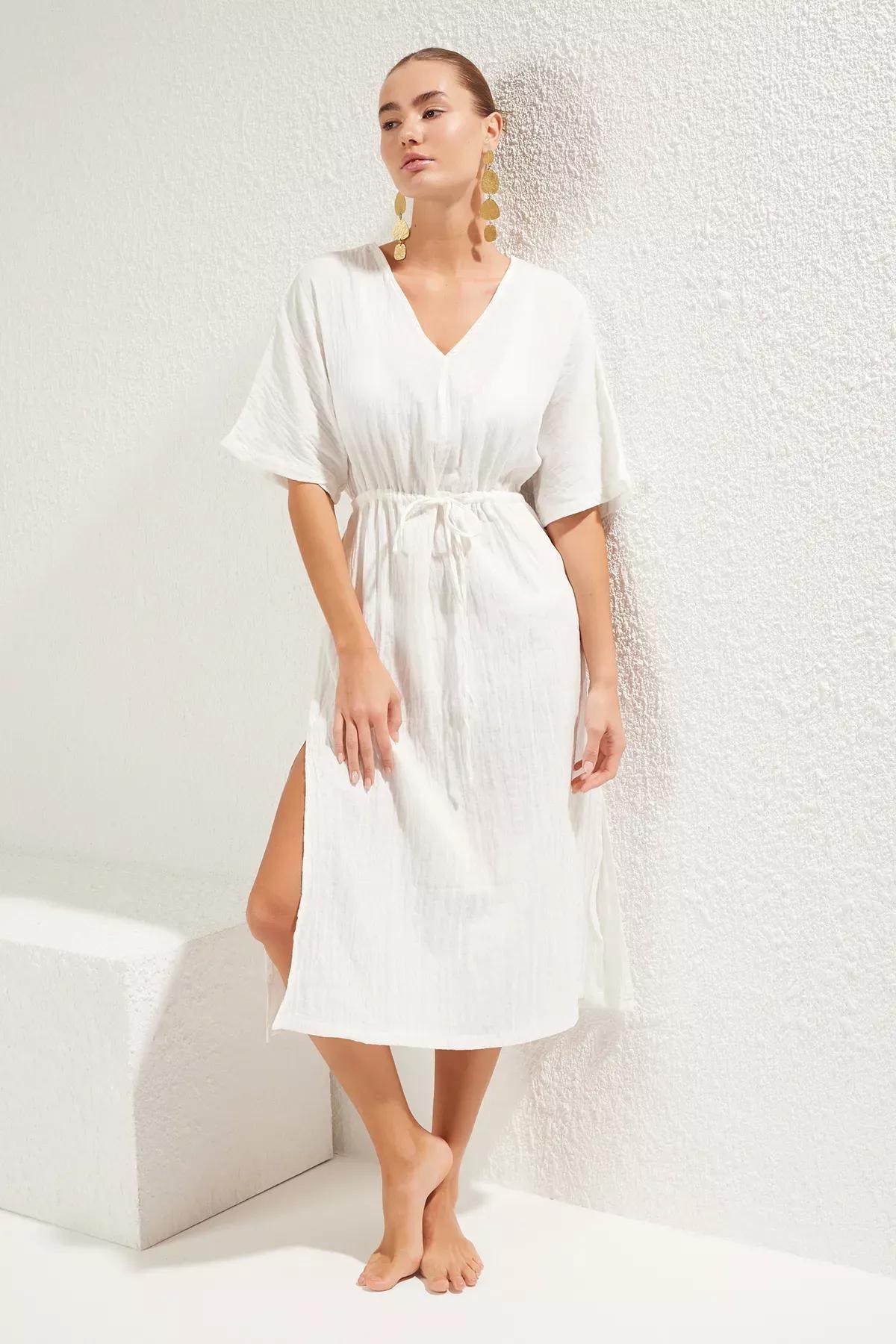 White Midi Muslin Dress, , large image number 1