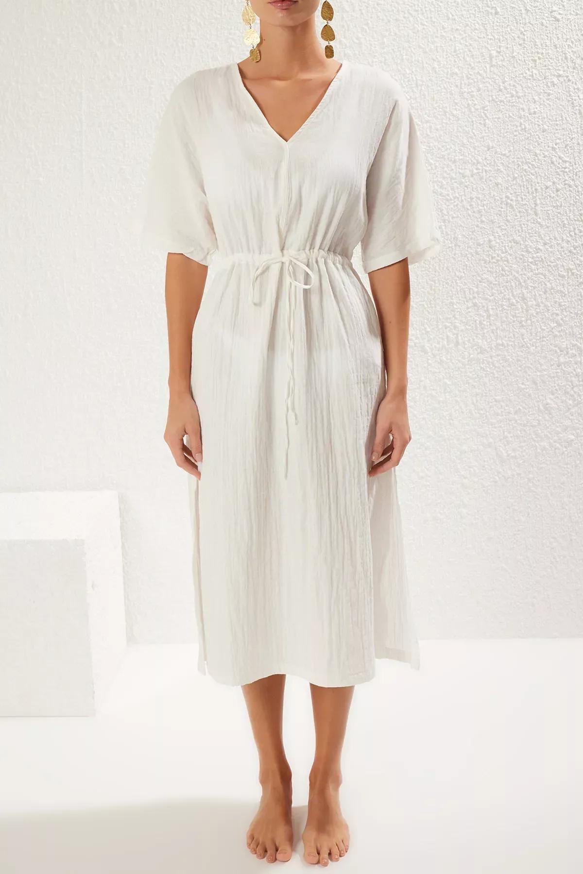White Midi Muslin Dress, , large image number 2