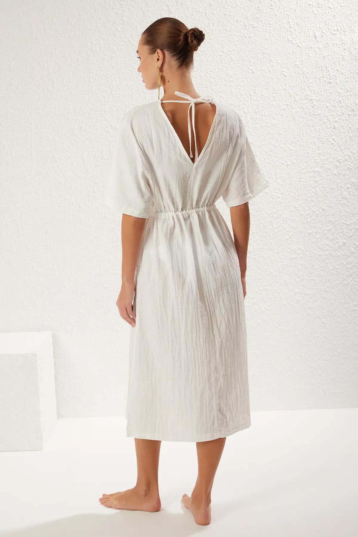 White Midi Muslin Dress, , large image number 4