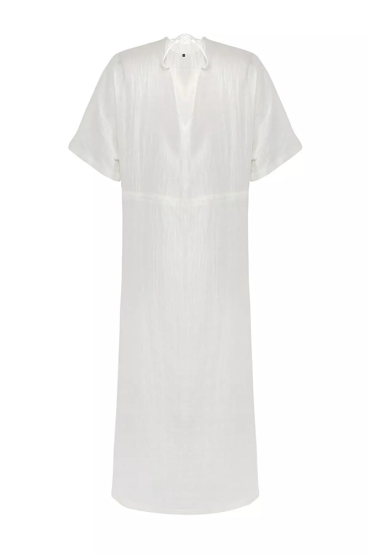 White Midi Muslin Dress, , large image number 7