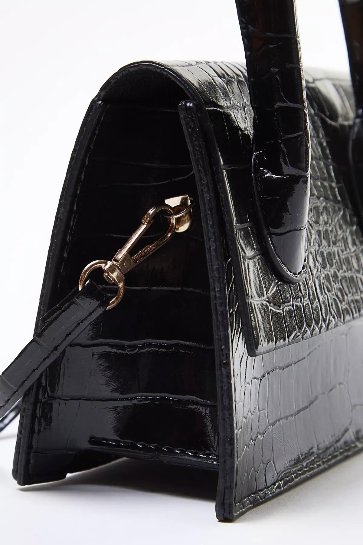 Black Textured cross strap bag, BLACK, large image number 2