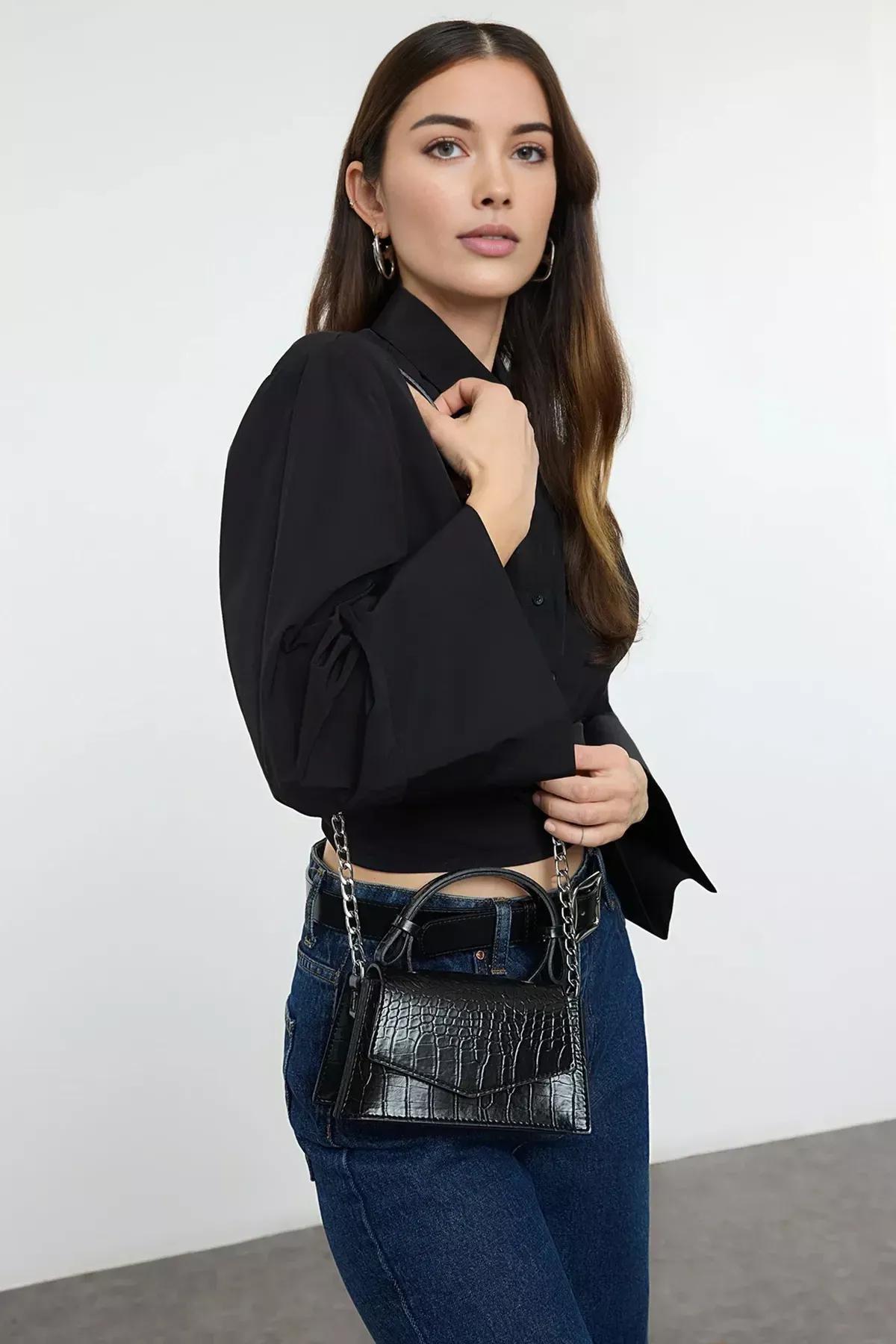 Black Textured Cross Strap Mini Bag, BLACK, large image number 0