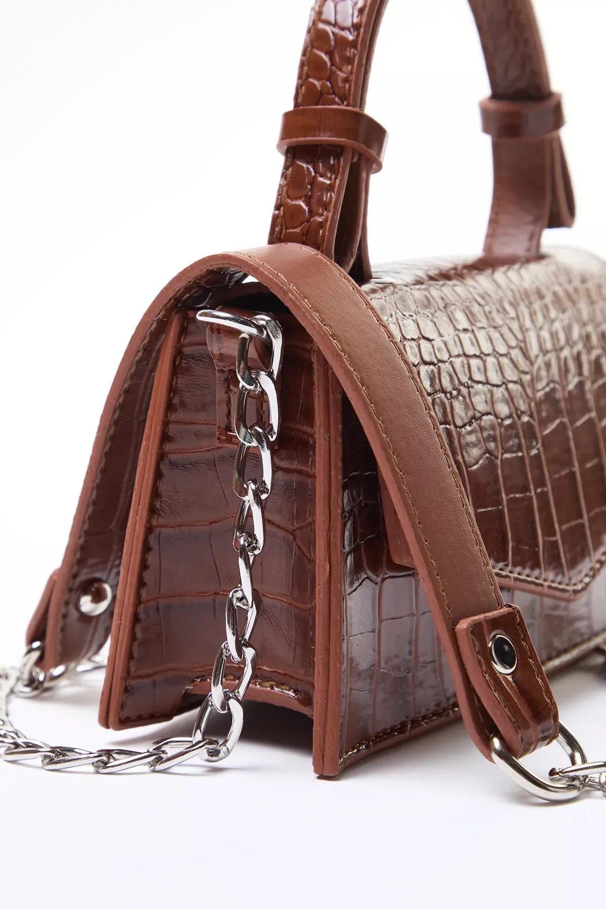 Brown Textured Cross Strap Mini City Bag, Tan, large image number 2