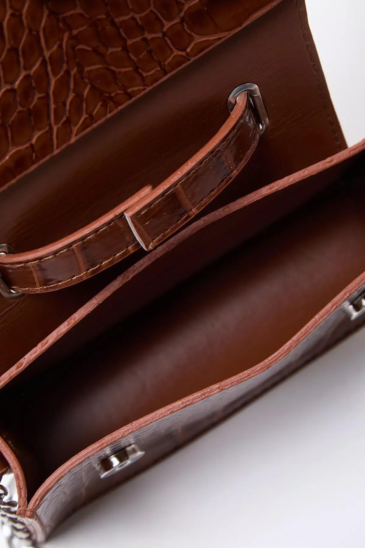Brown Textured Cross Strap Mini City Bag, Tan, large image number 3
