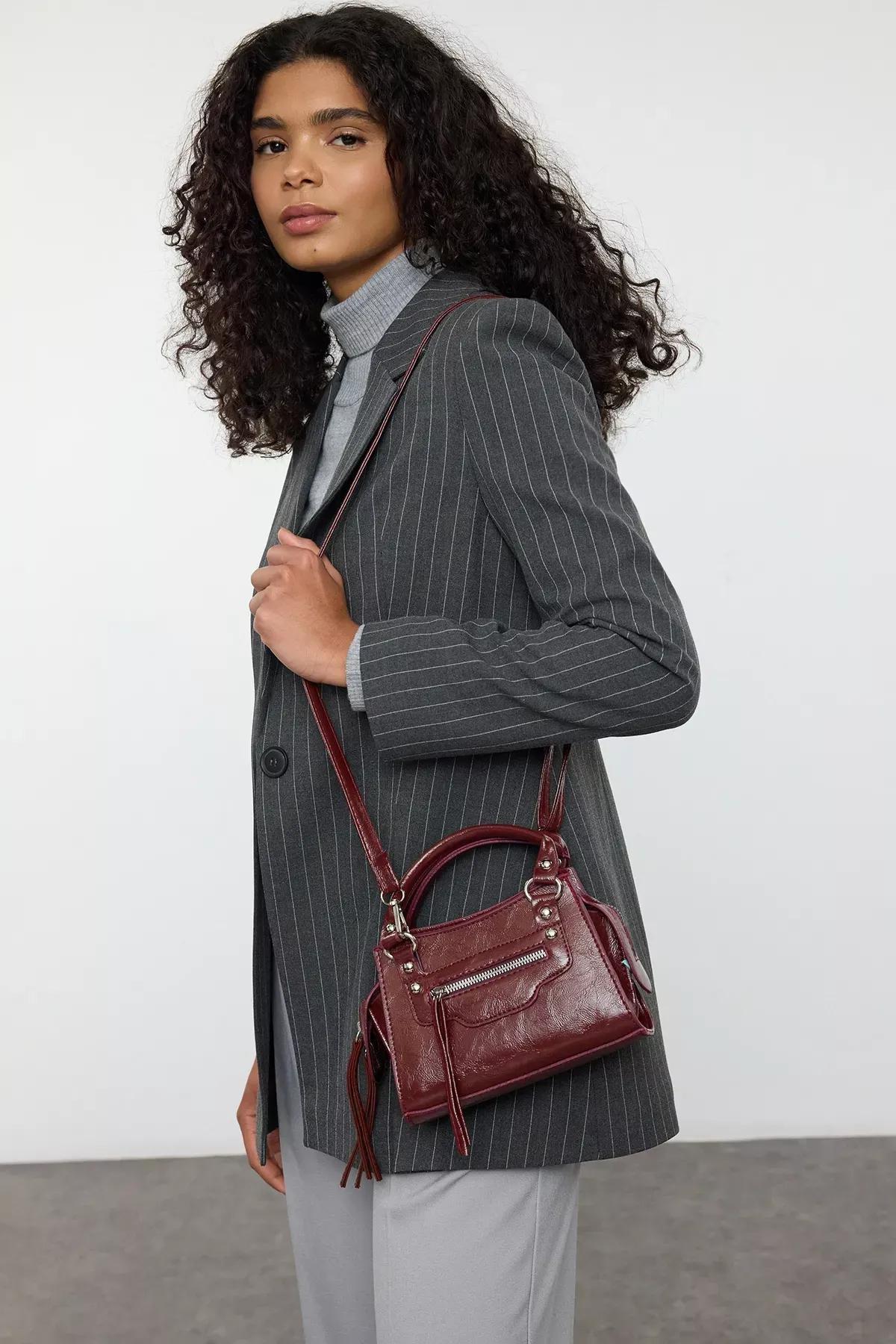 Red Cross Strap Mini Tote Bag, Burgundy, large image number 1