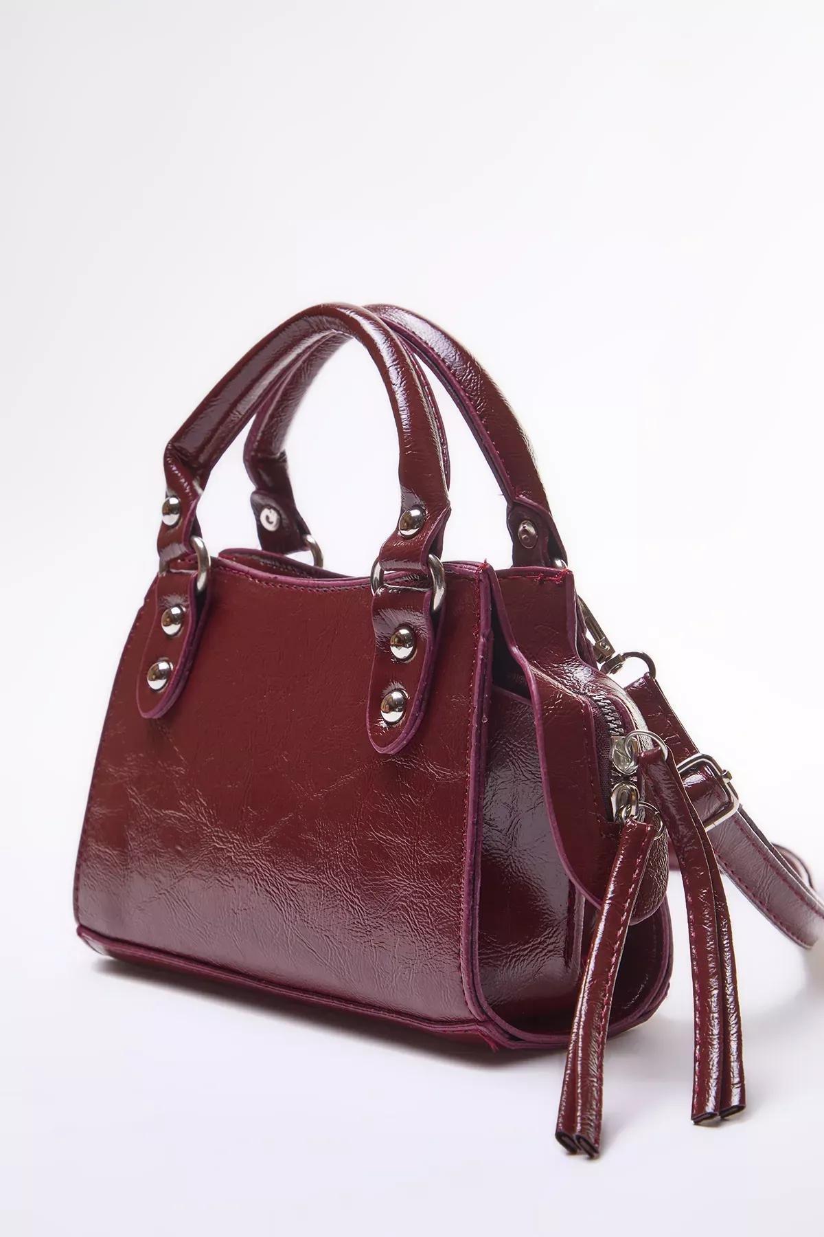 Red Cross Strap Mini Tote Bag, Burgundy, large image number 4