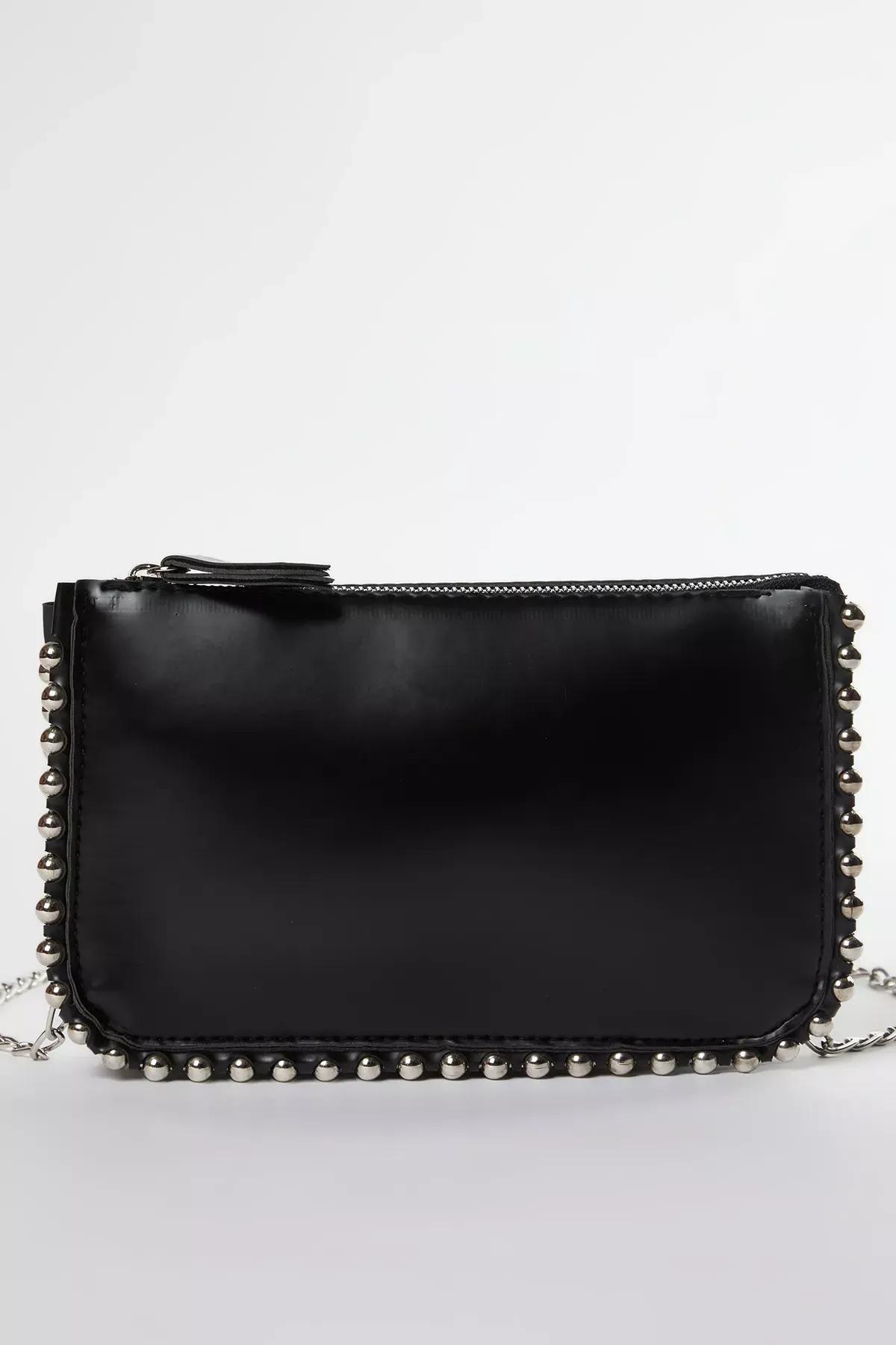 Black Studded Crossbody Wallet Bag, BLACK, large image number 0