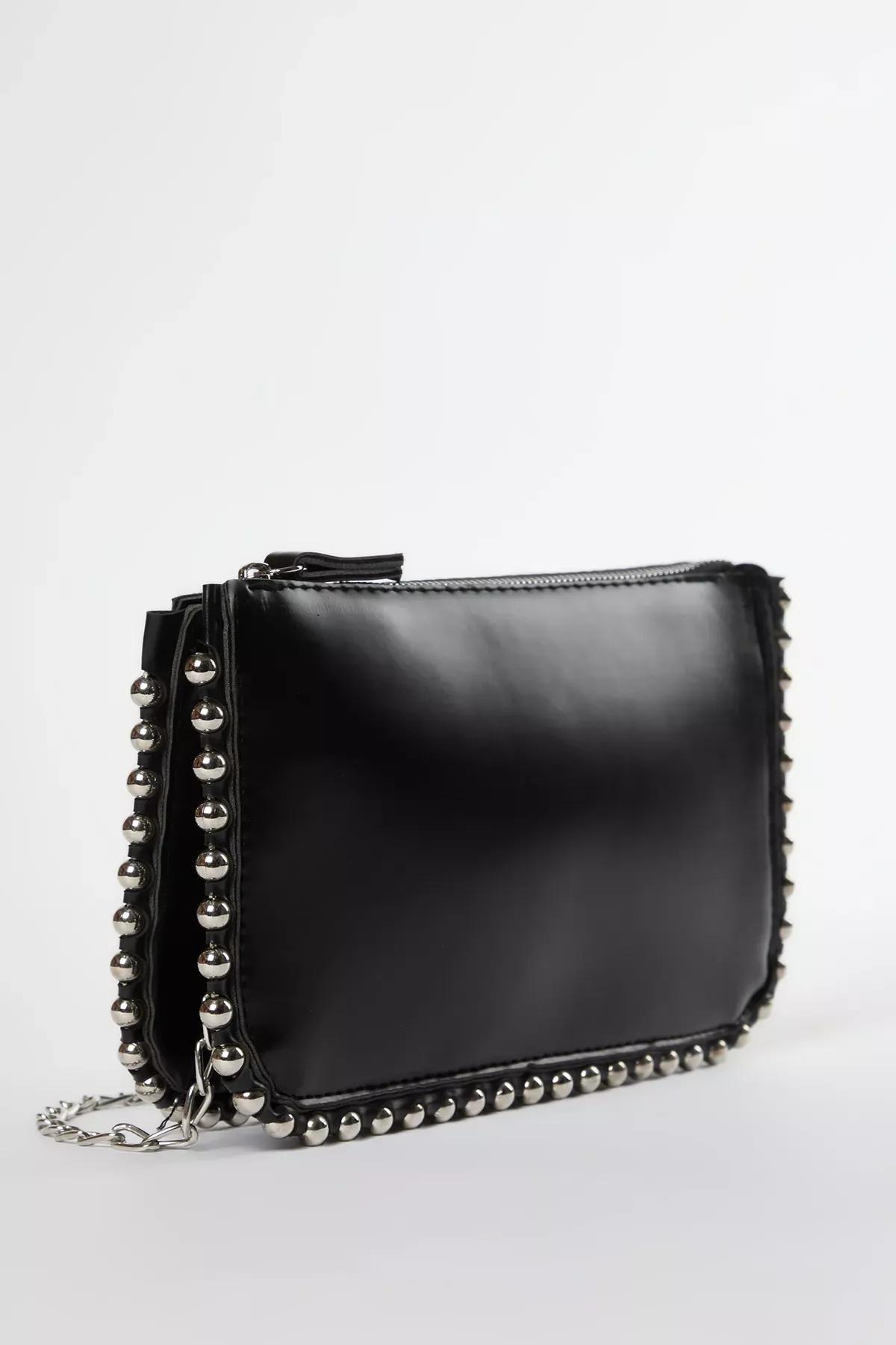 Black Studded Crossbody Wallet Bag, BLACK, large image number 1
