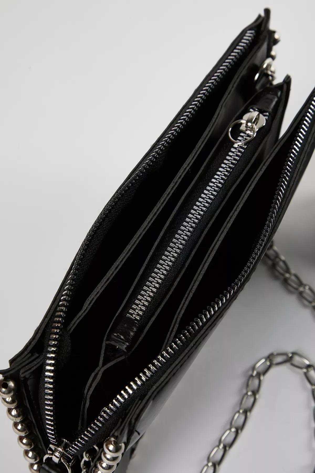 Black Studded Crossbody Wallet Bag, BLACK, large image number 3