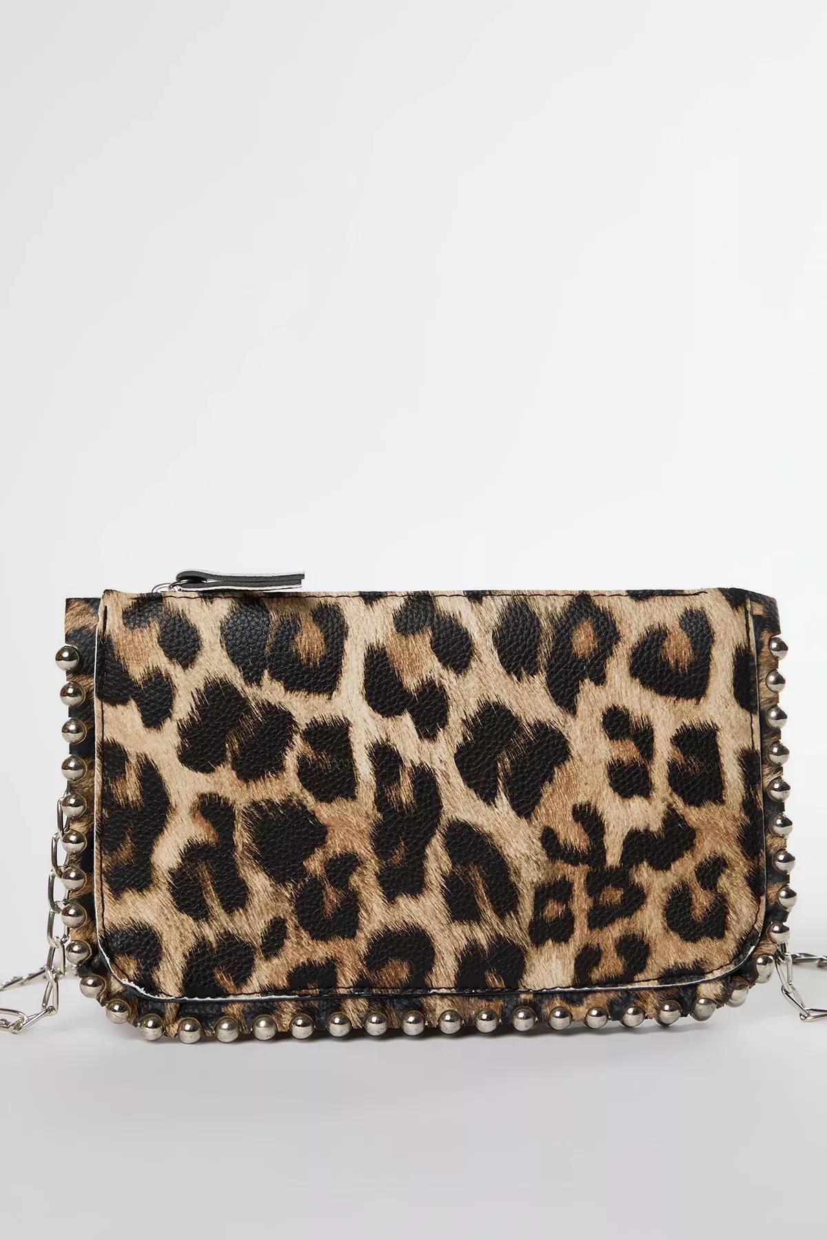 Brown Leopard Studded Wallet Bag, Very colorful, large image number 2