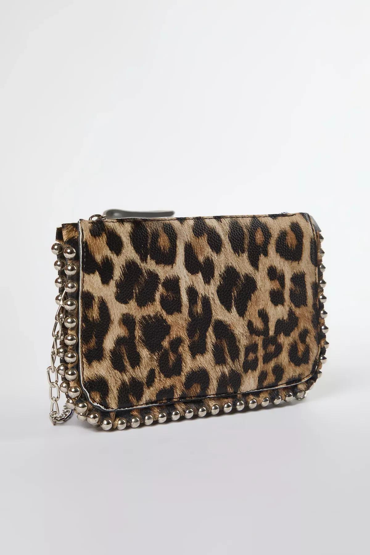 Brown Leopard Studded Wallet Bag, Very colorful, large image number 3