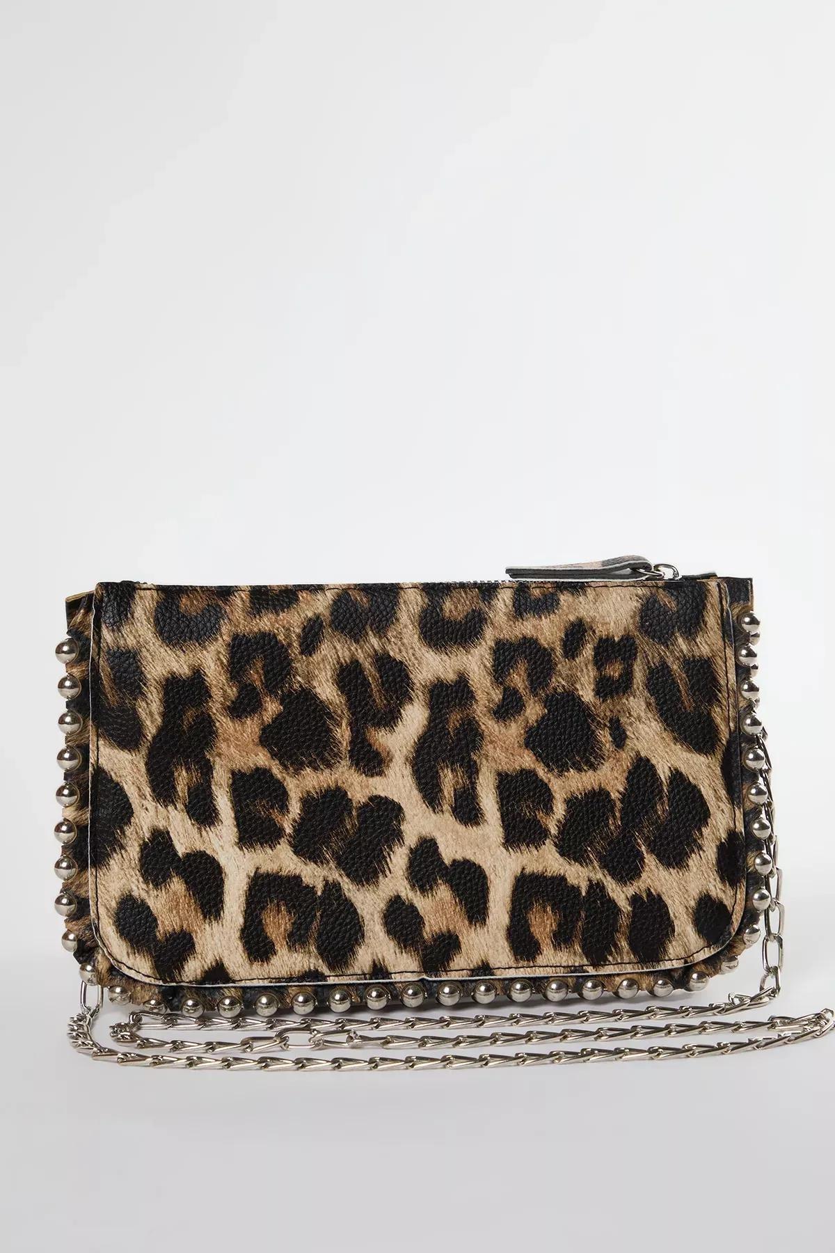 Brown Leopard Studded Wallet Bag, Very colorful, large image number 4
