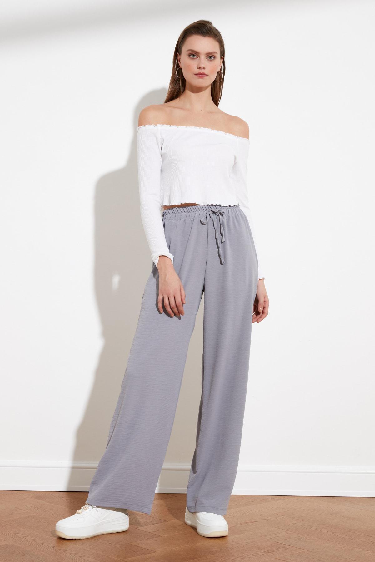Grey Relaxed High Waist Pants, , large image number 0