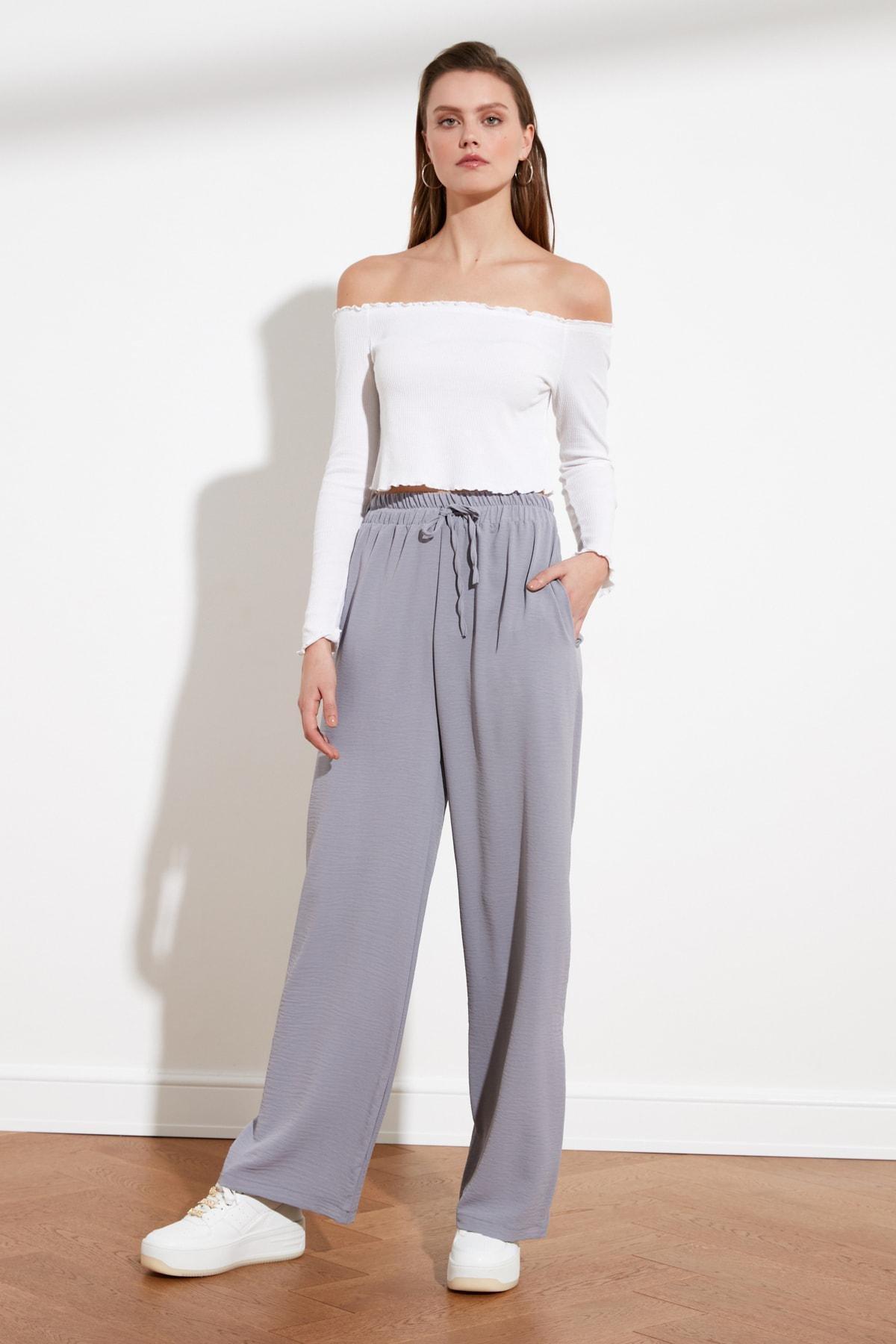 Grey Relaxed High Waist Pants, , large image number 1