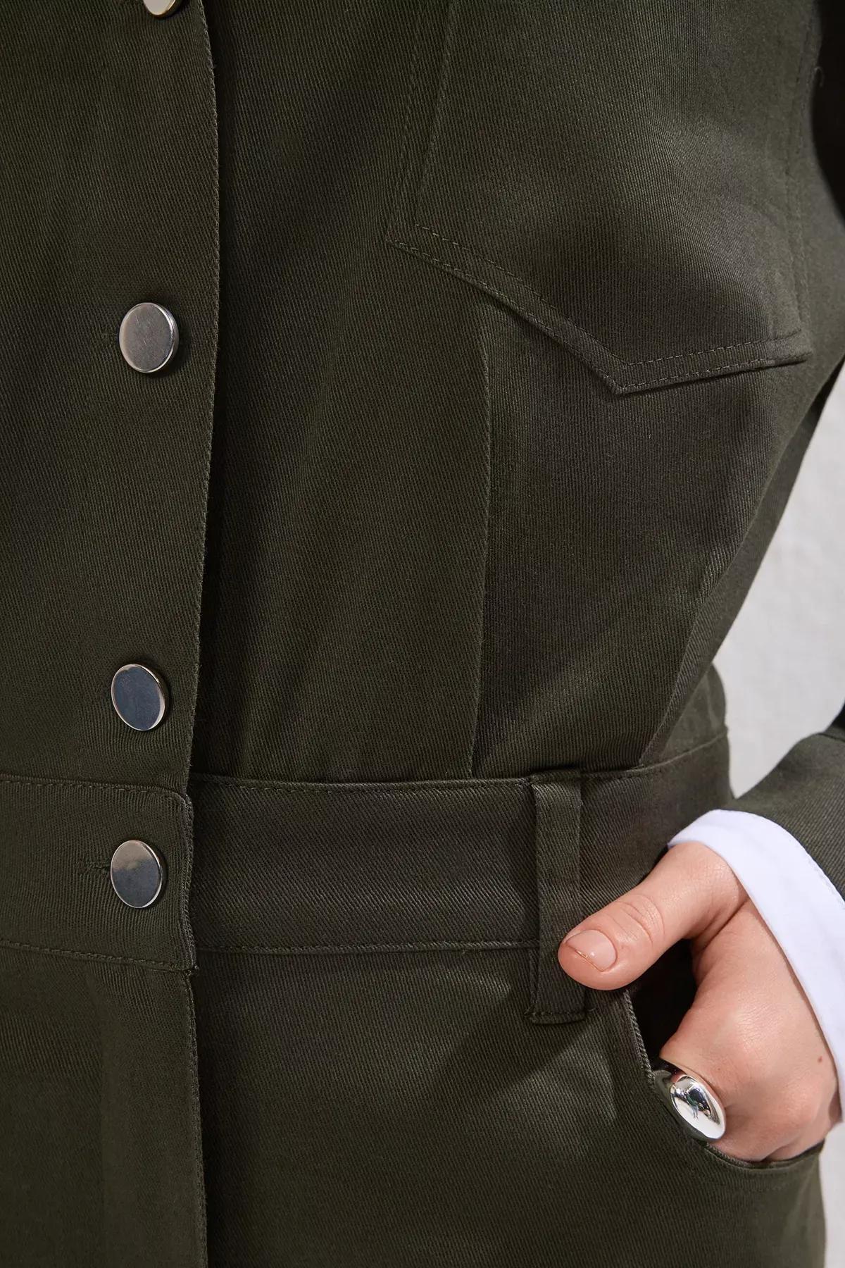 Green Plain Mini Woven Dress, Emerald, large image number 2